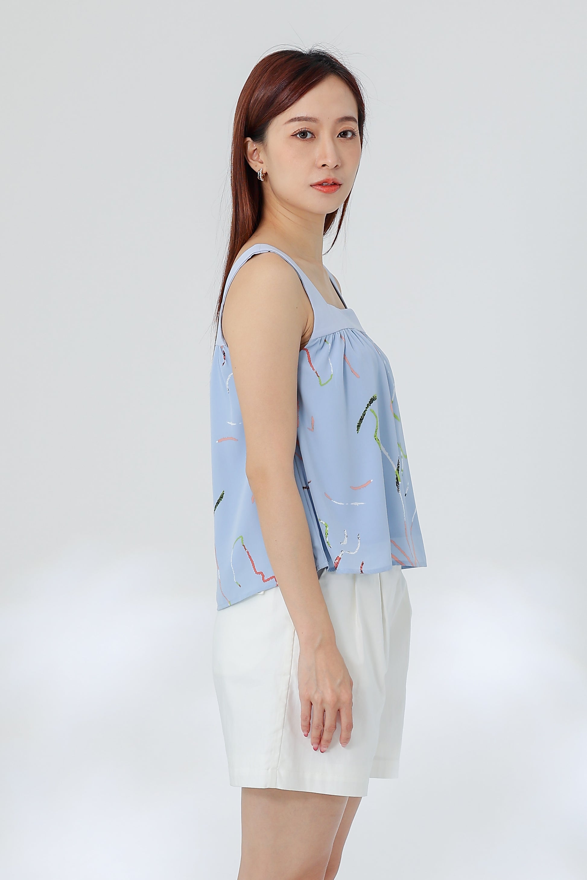 Rebekka Printed Square Neck Top - Blue