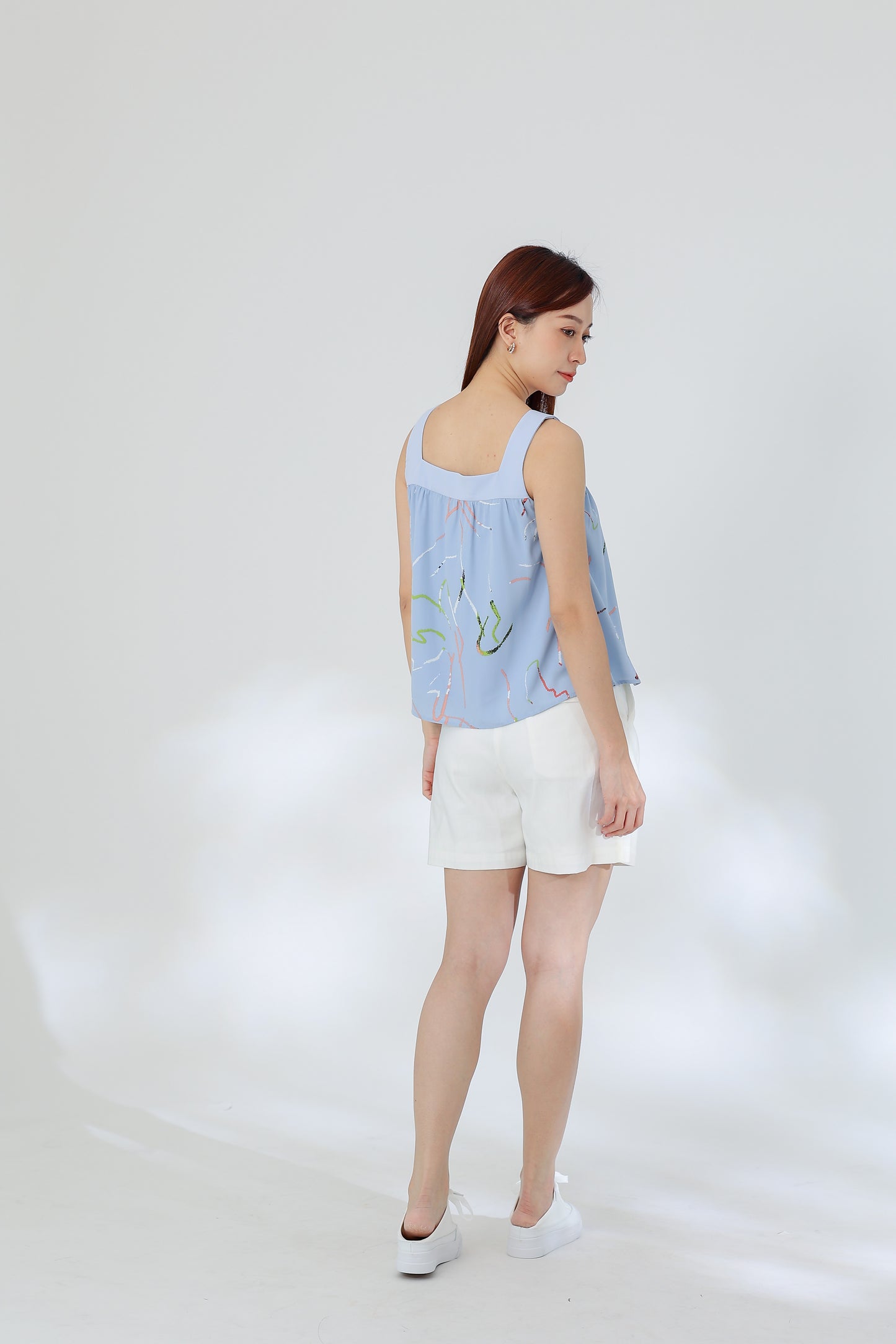 Rebekka Printed Square Neck Top - Blue