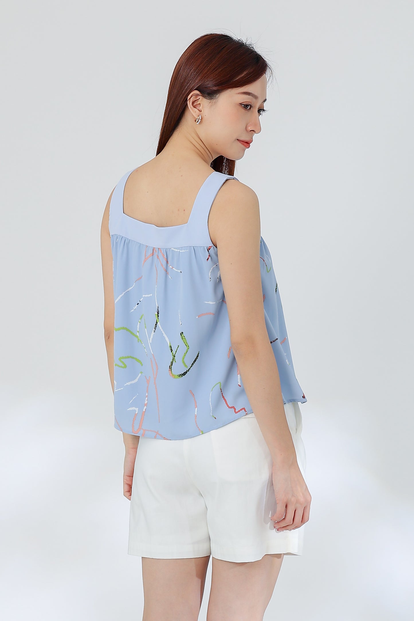 Rebekka Printed Square Neck Top - Blue