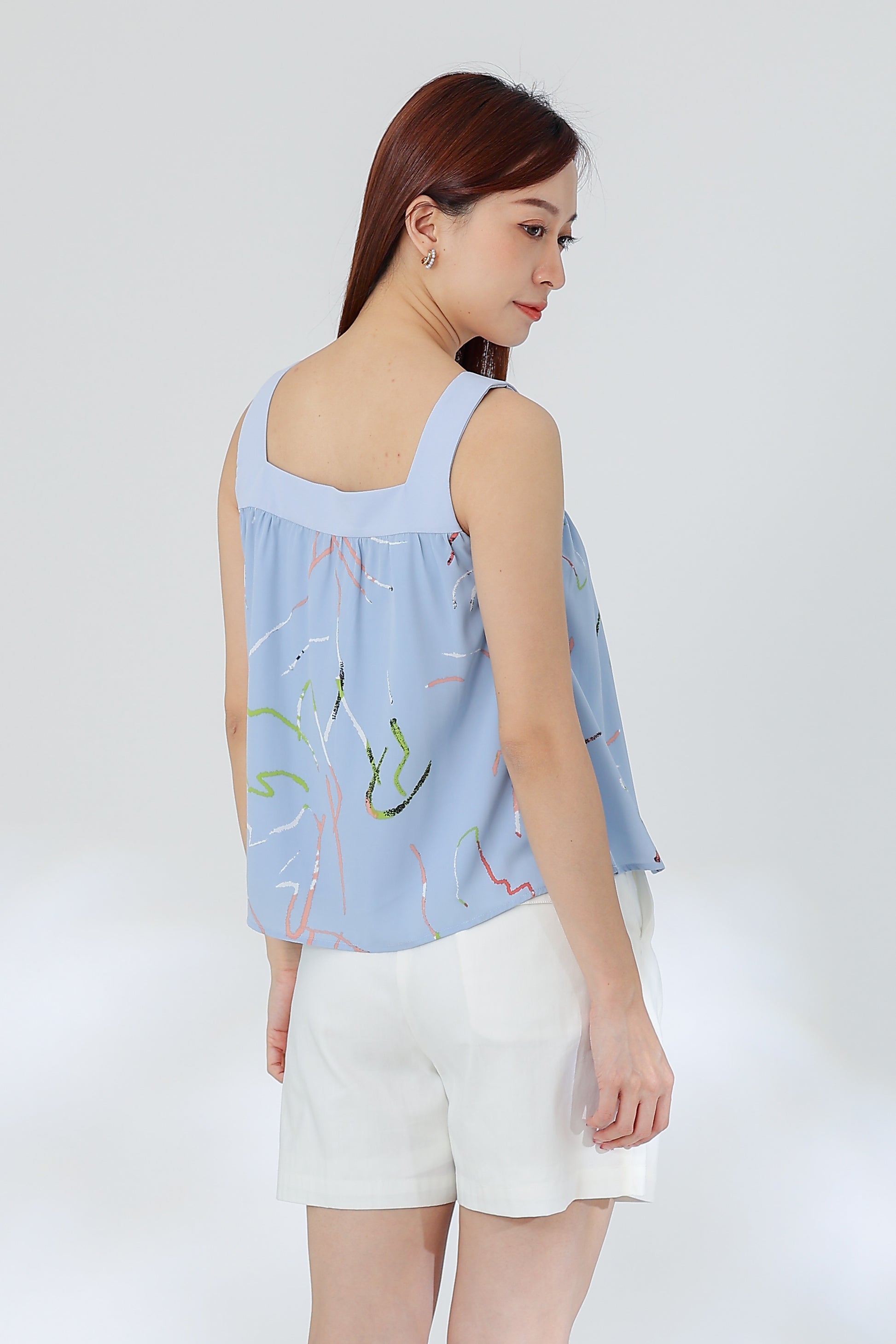 Rebekka Printed Square Neck Top - Blue
