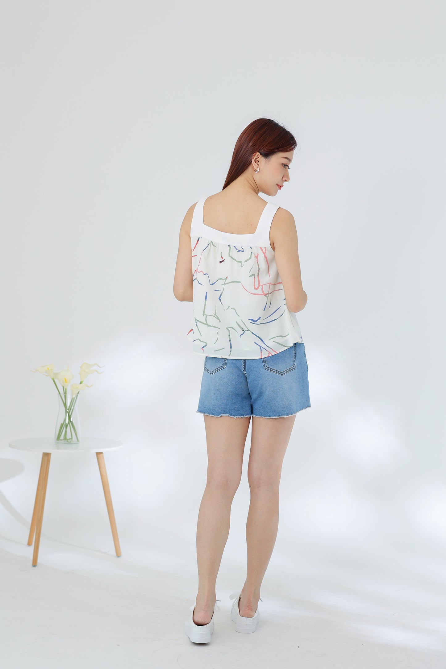 Rebekka Printed Square Neck Top - Ivory