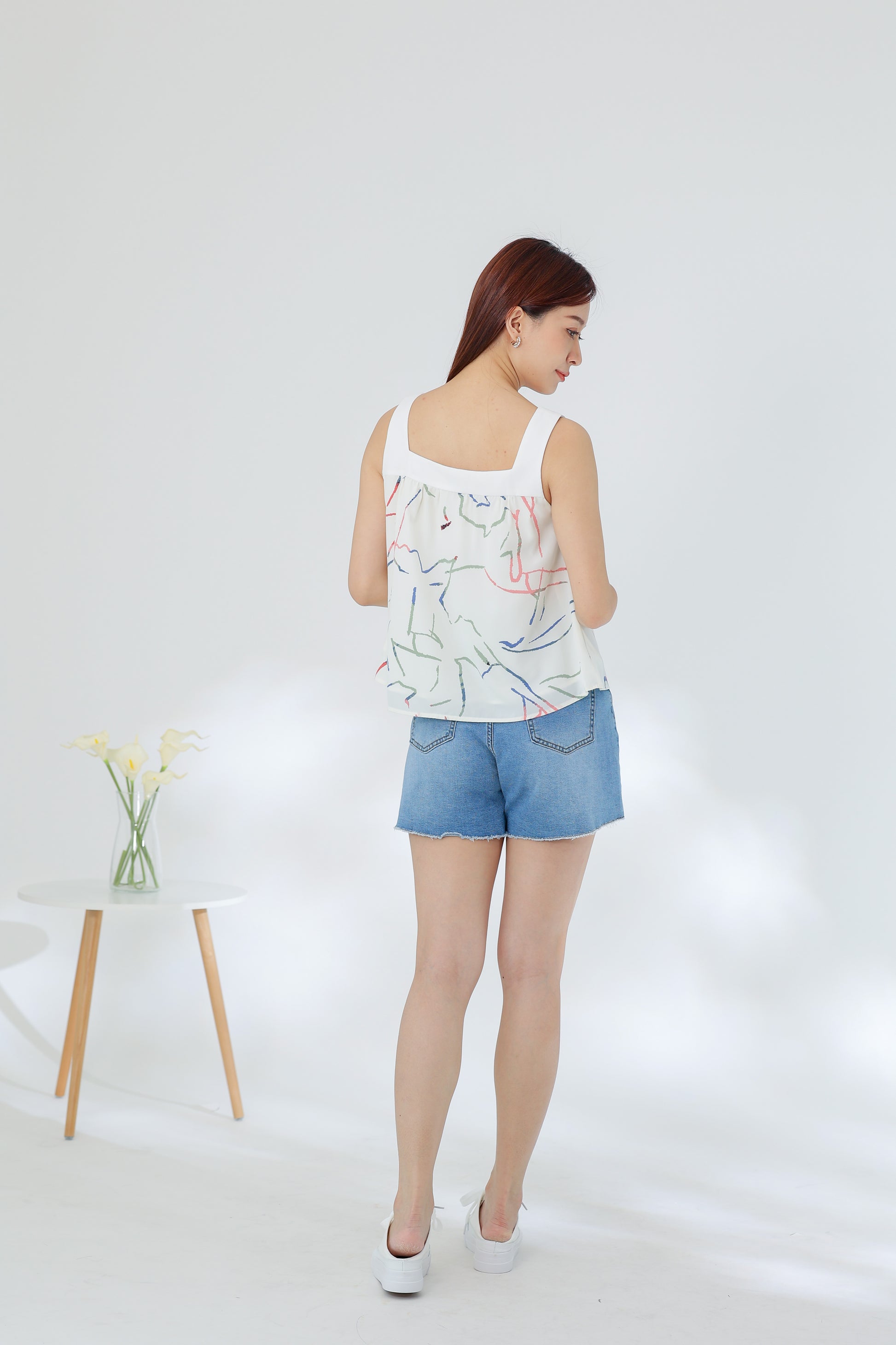 Rebekka Printed Square Neck Top - Ivory