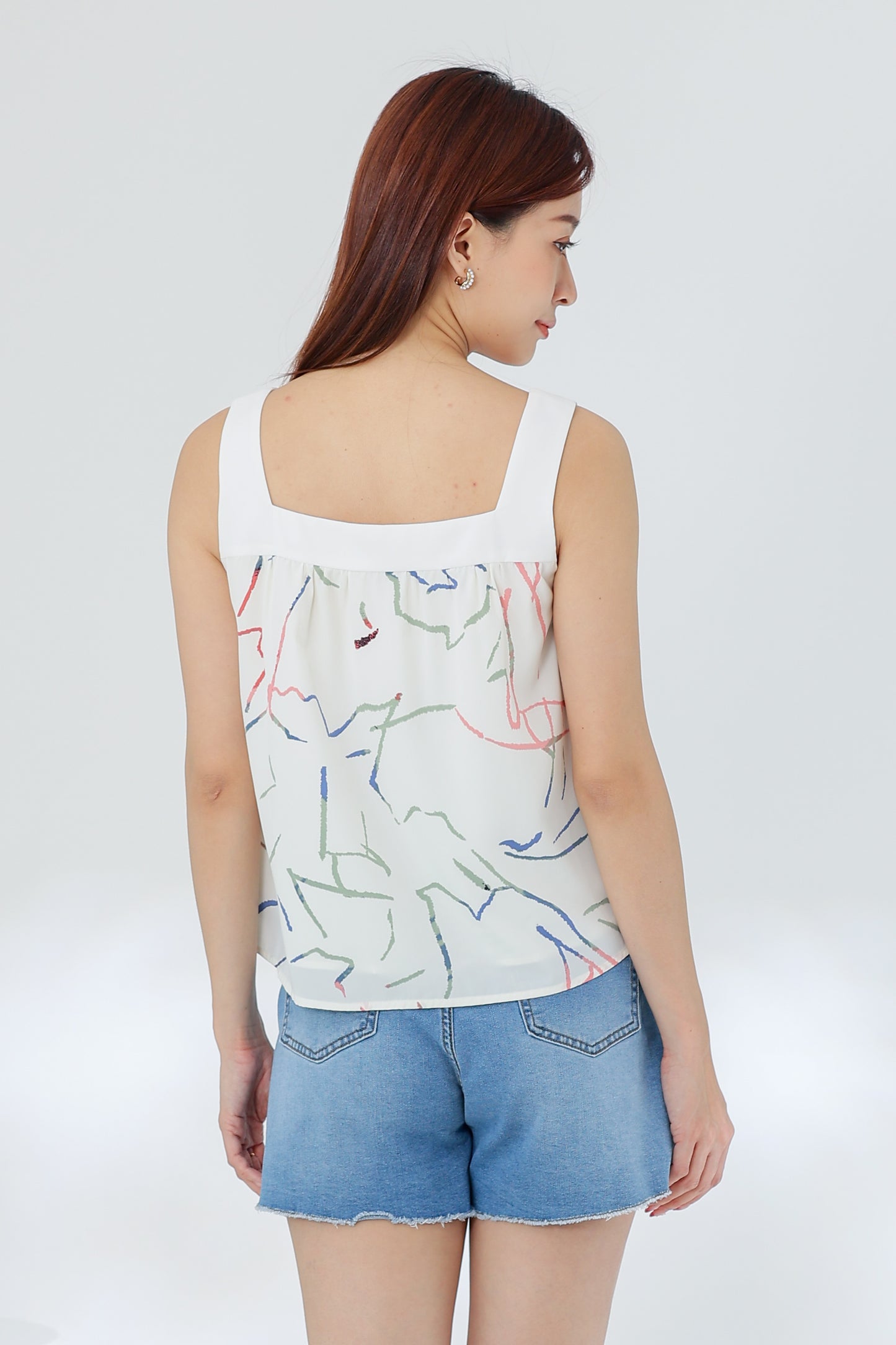 Rebekka Printed Square Neck Top - Ivory