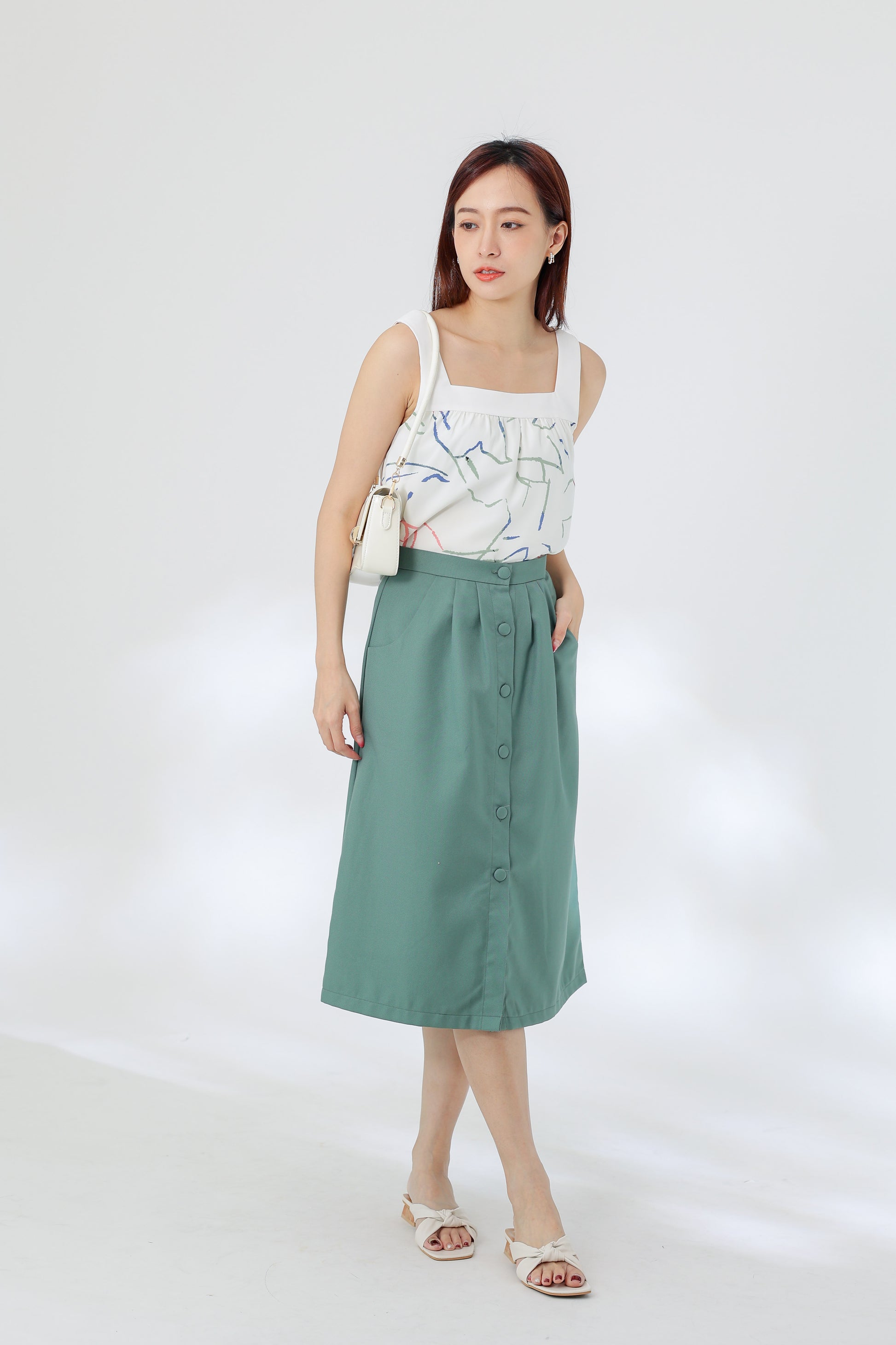 Rebekka Printed Square Neck Top - Ivory