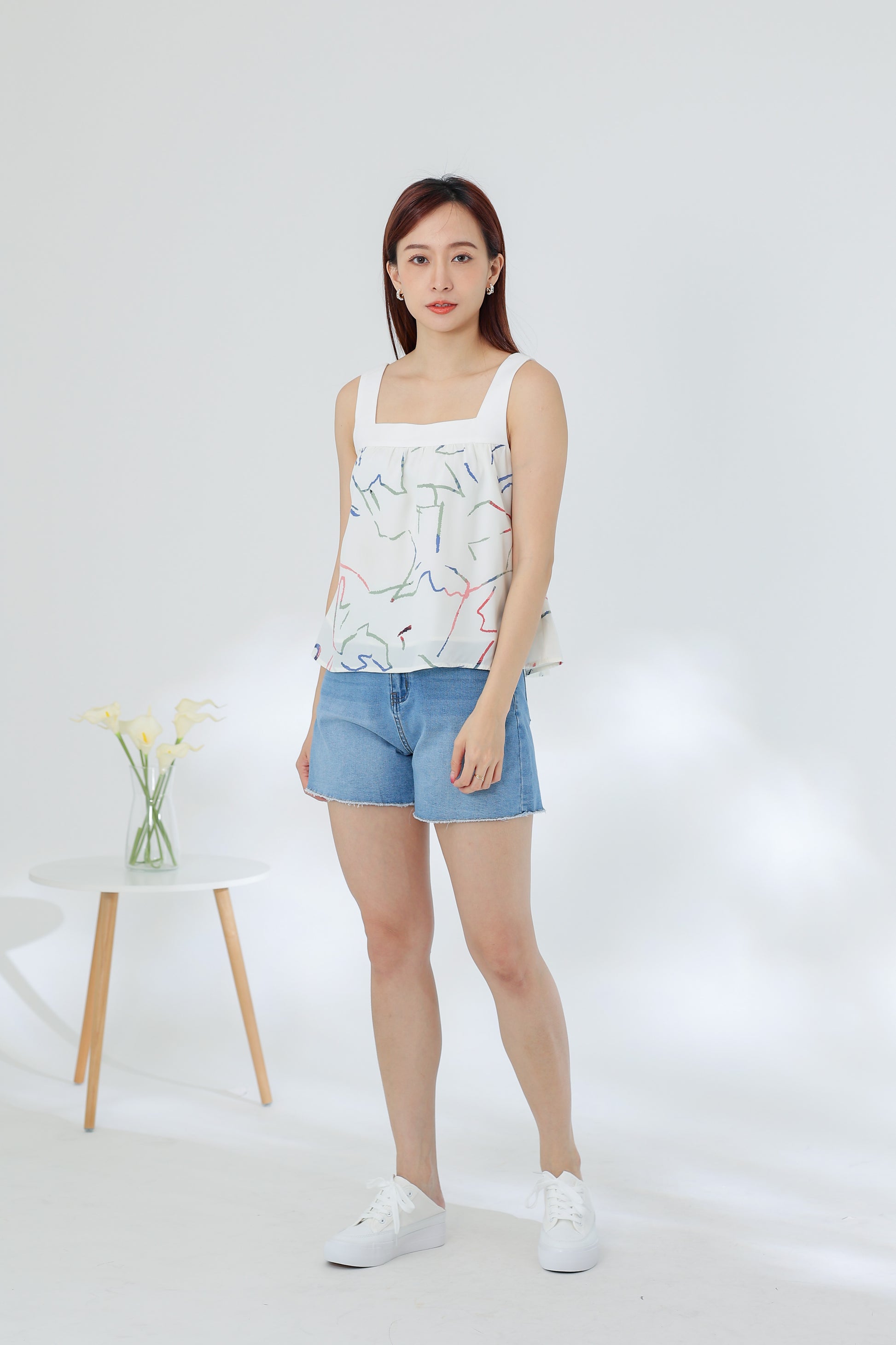 Rebekka Printed Square Neck Top - Ivory