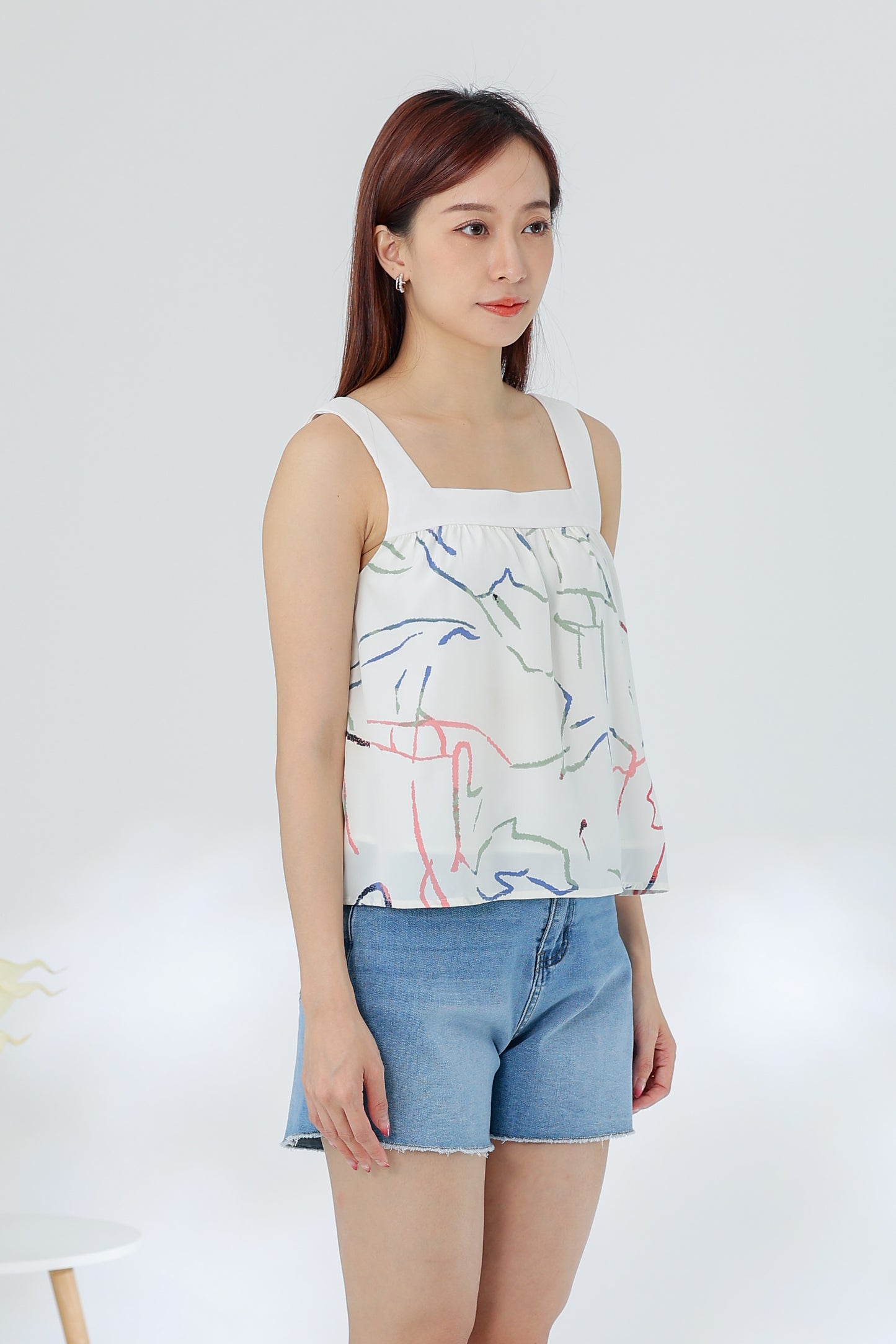 Rebekka Printed Square Neck Top - Ivory