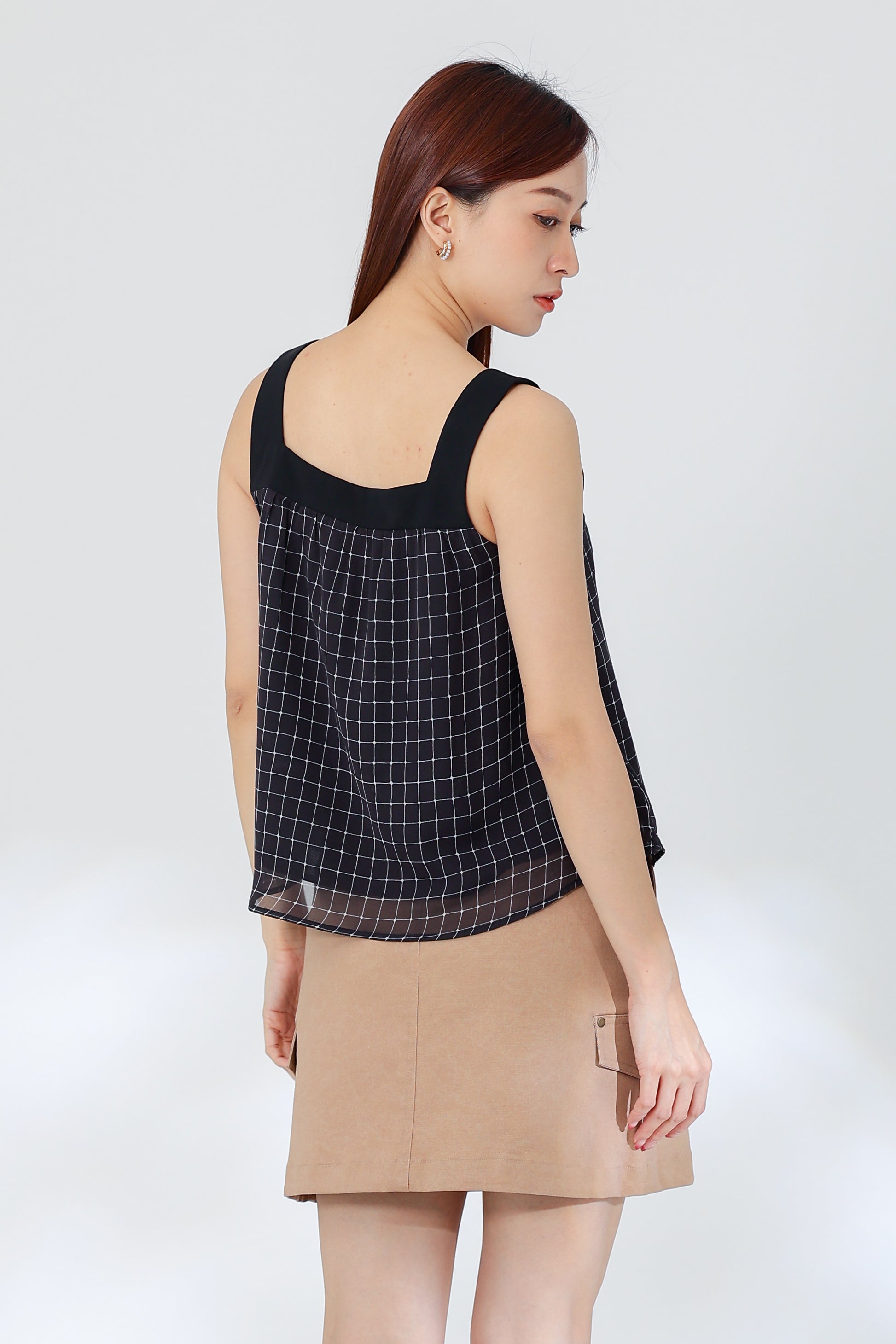 Rebekka Gingham Square Neck Top - B&W