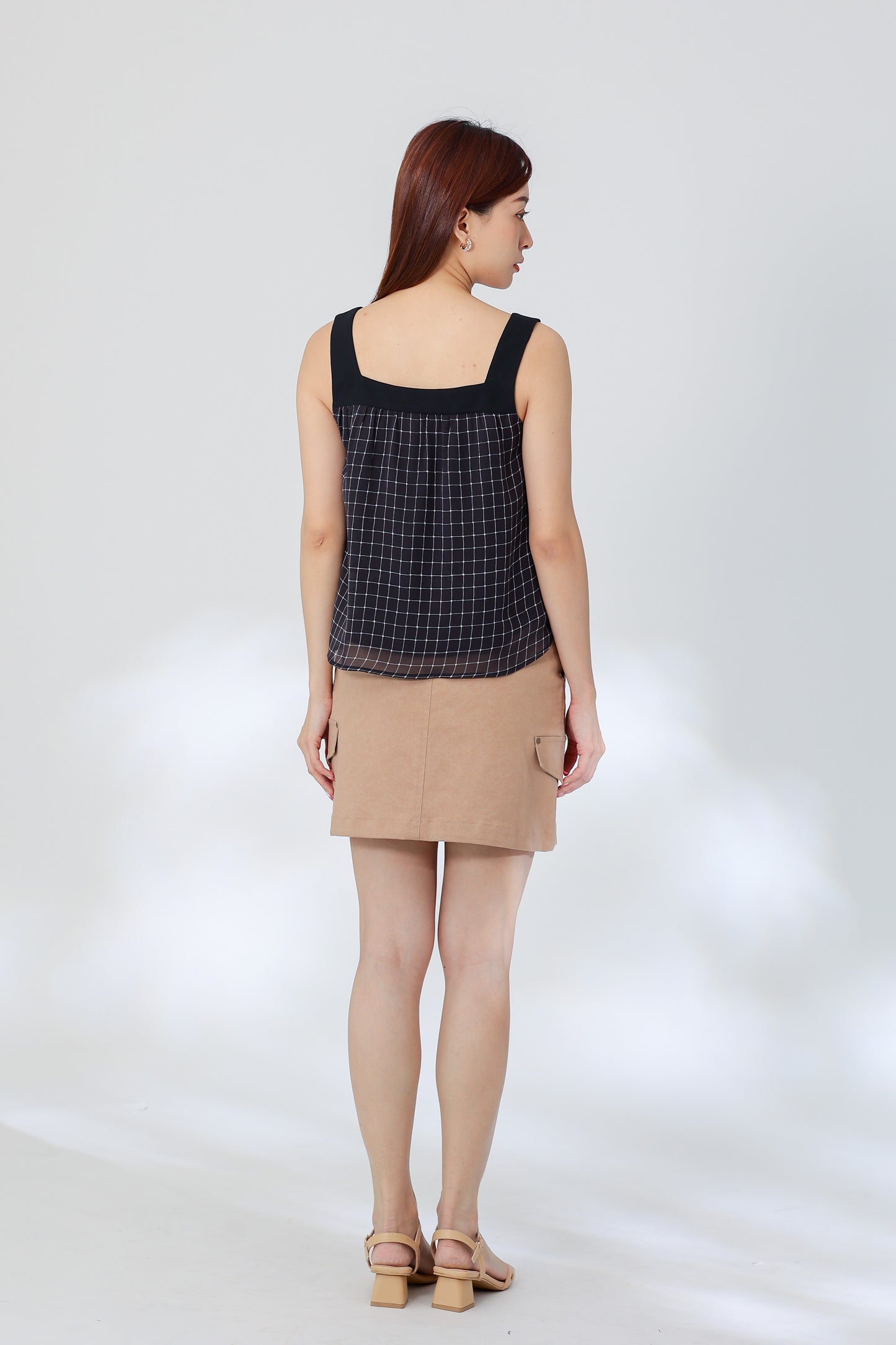 Rebekka Gingham Square Neck Top - B&W