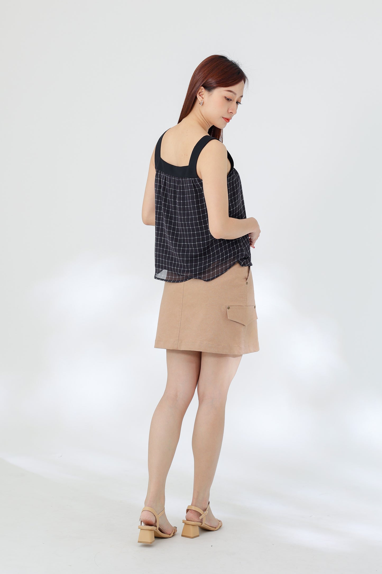 Rebekka Gingham Square Neck Top - B&W
