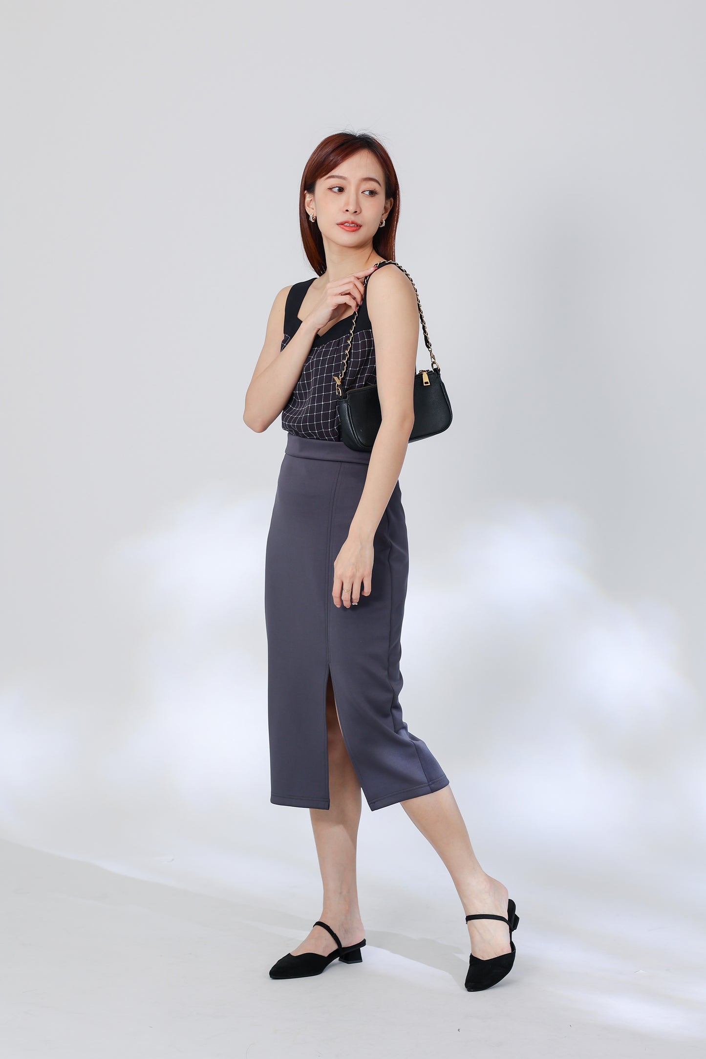 Rebekka Gingham Square Neck Top - B&W