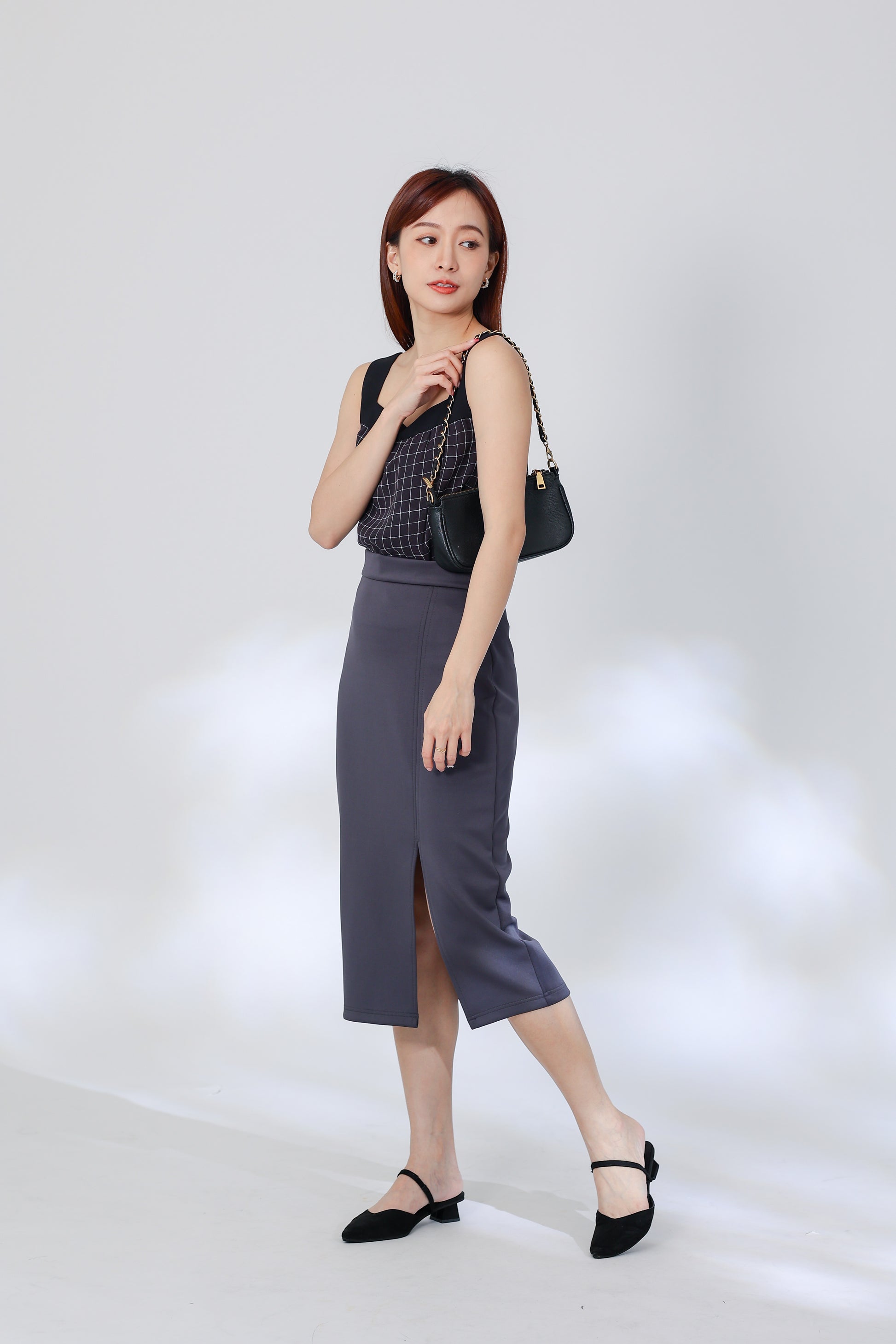Rebekka Gingham Square Neck Top - B&W