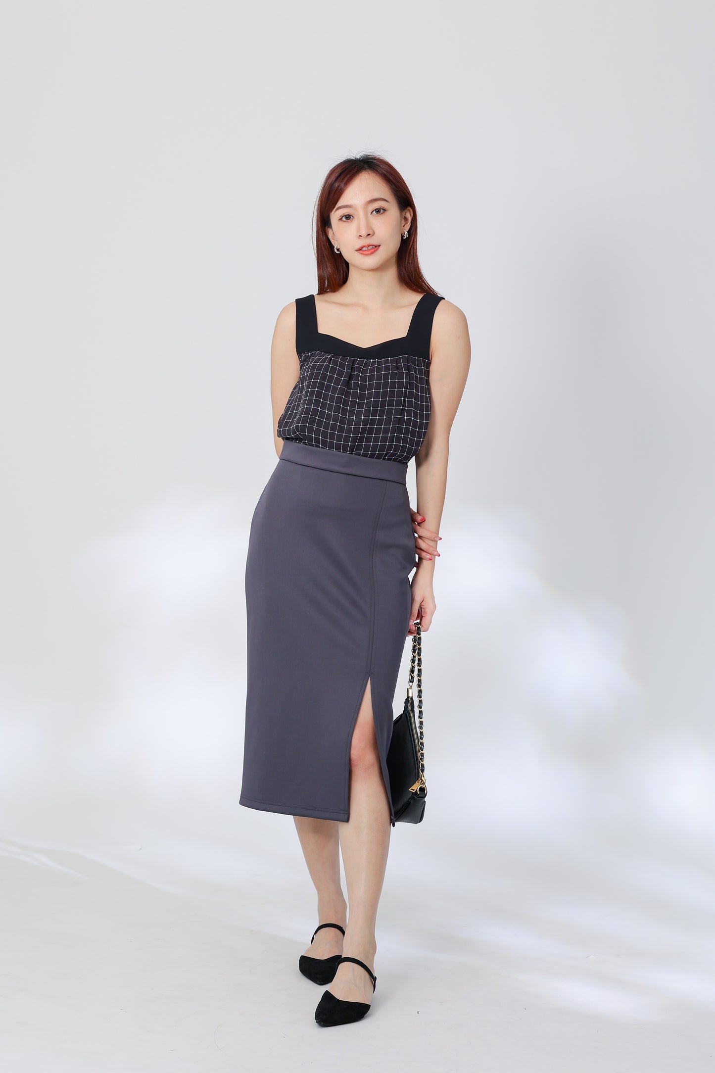 Rebekka Gingham Square Neck Top - B&W