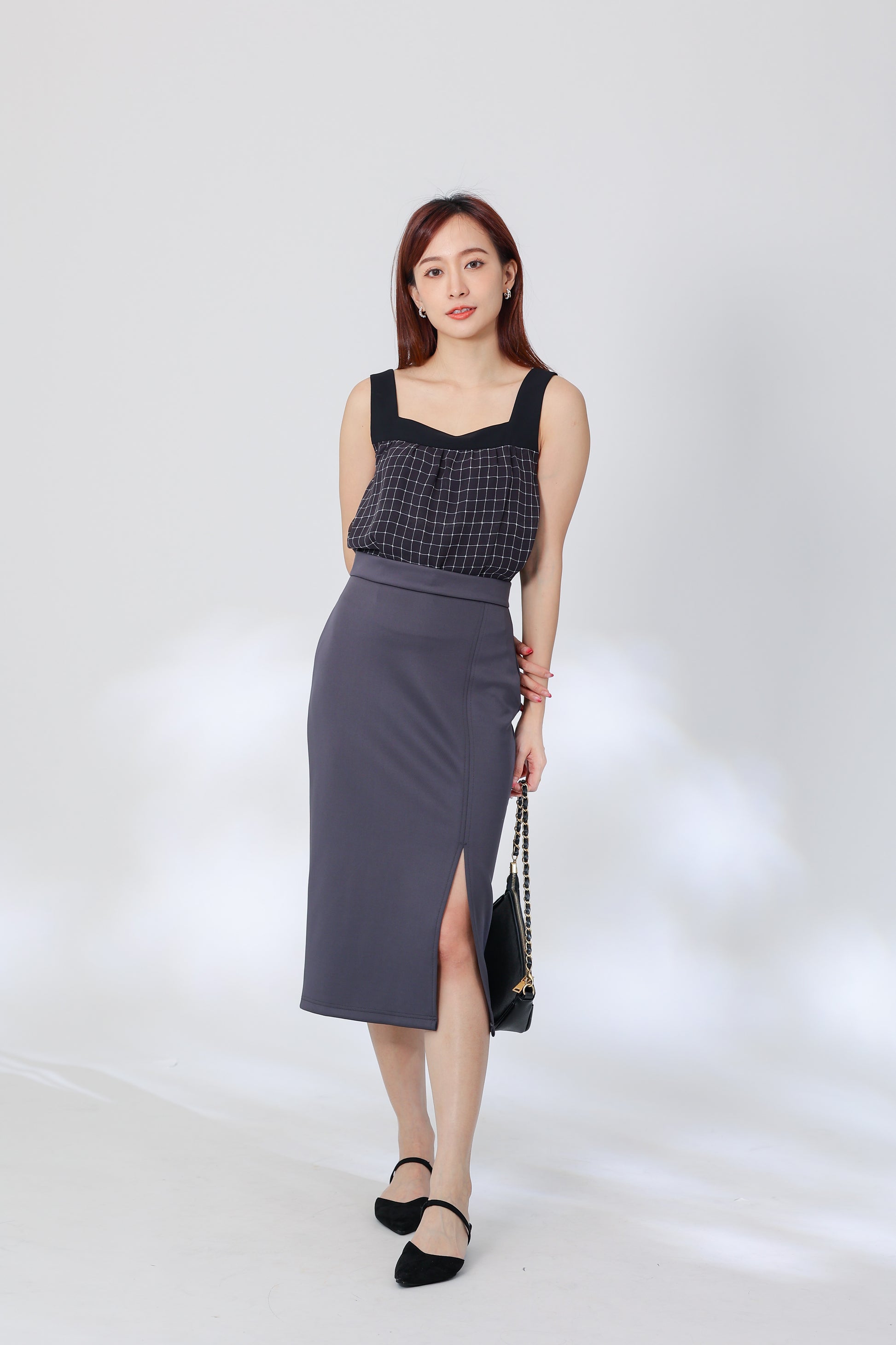 Rebekka Gingham Square Neck Top - B&W