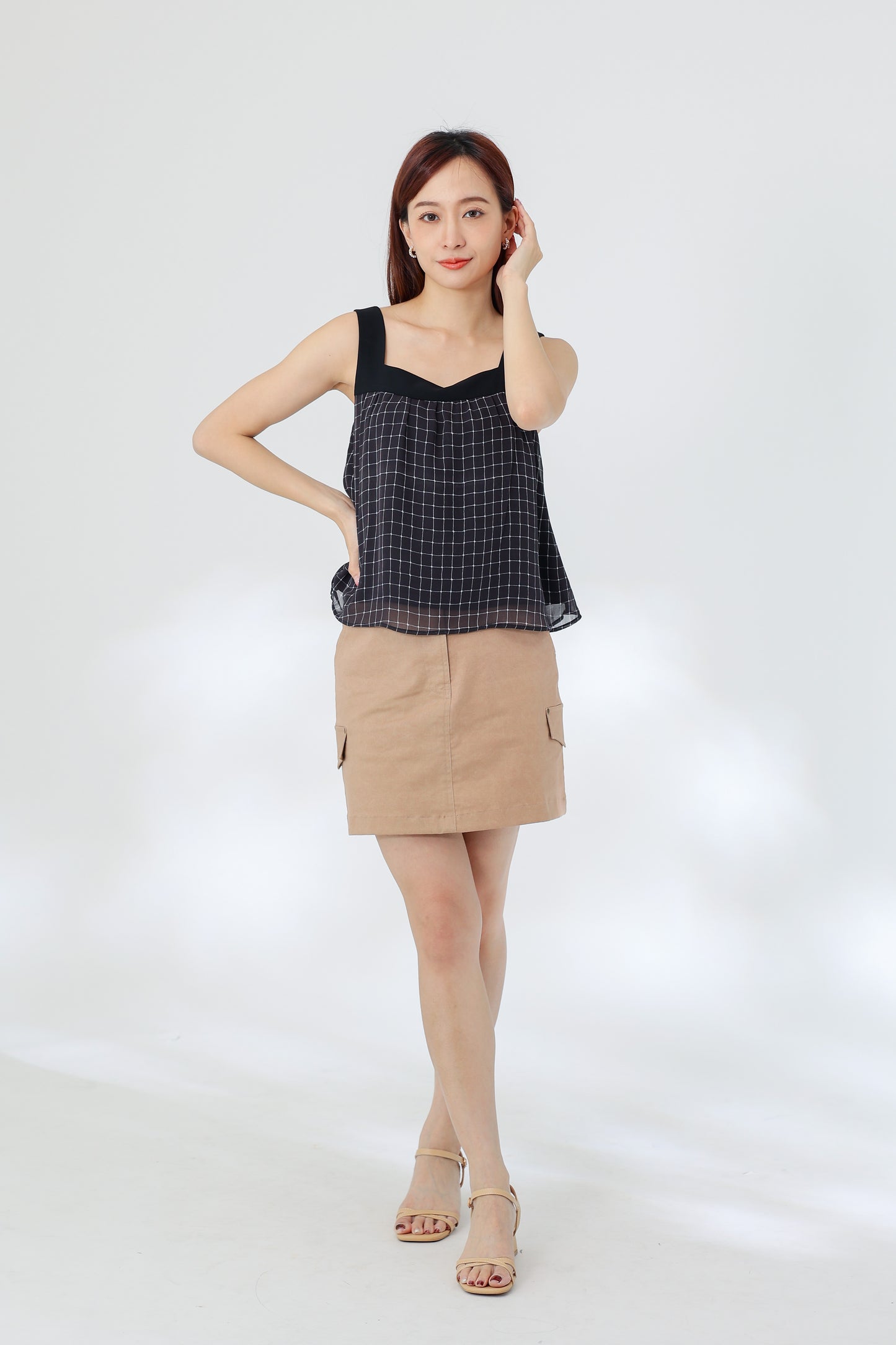 Rebekka Gingham Square Neck Top - B&W