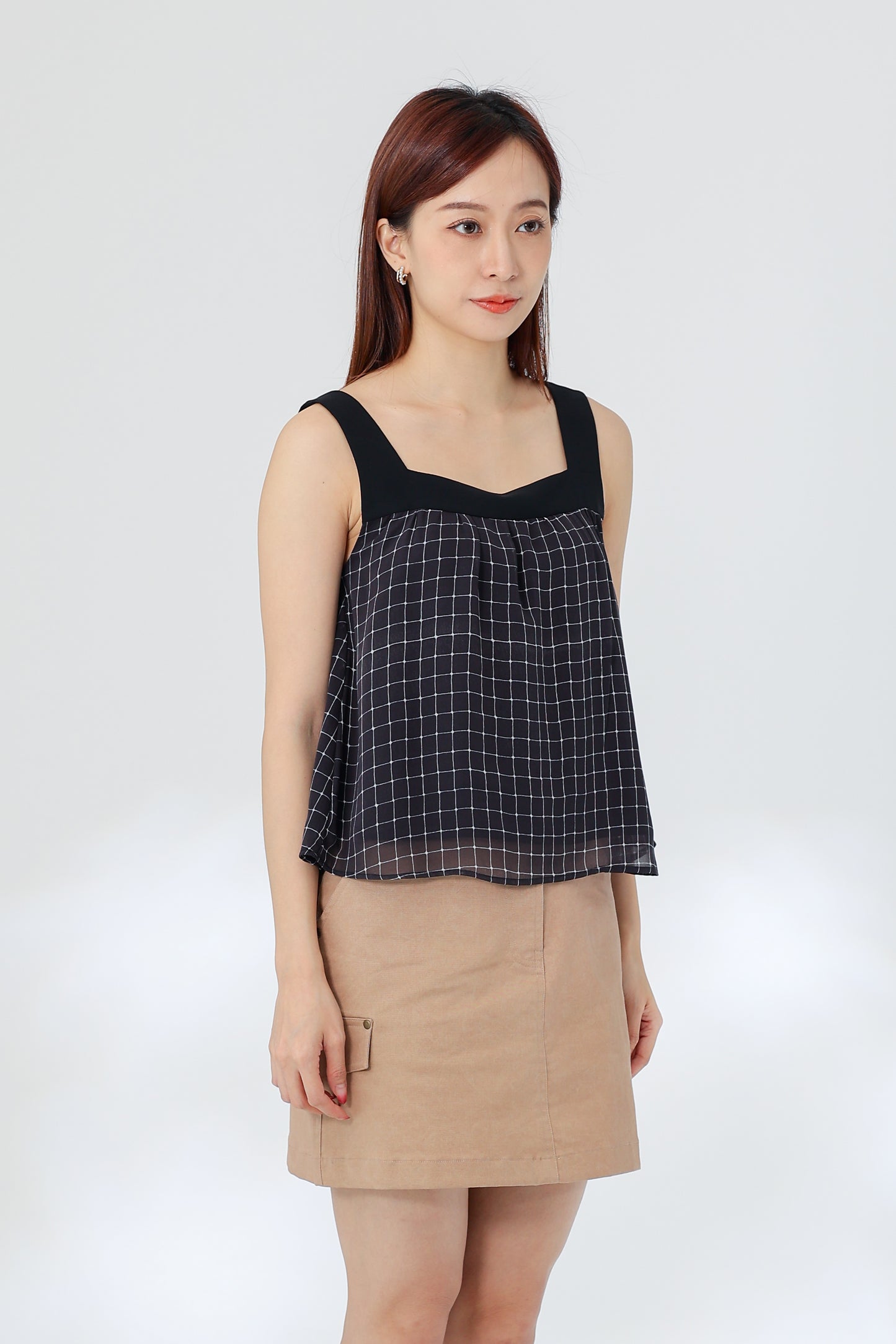 Rebekka Gingham Square Neck Top - B&W