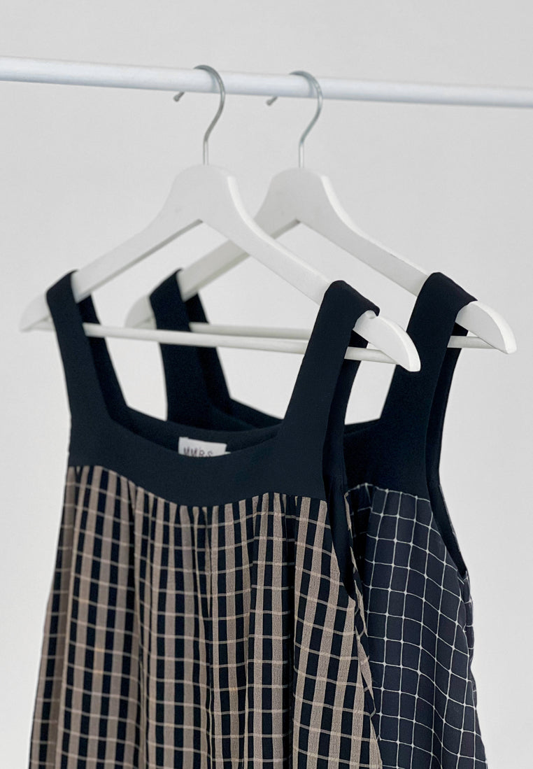 Rebekka Gingham Square Neck Top - B&W