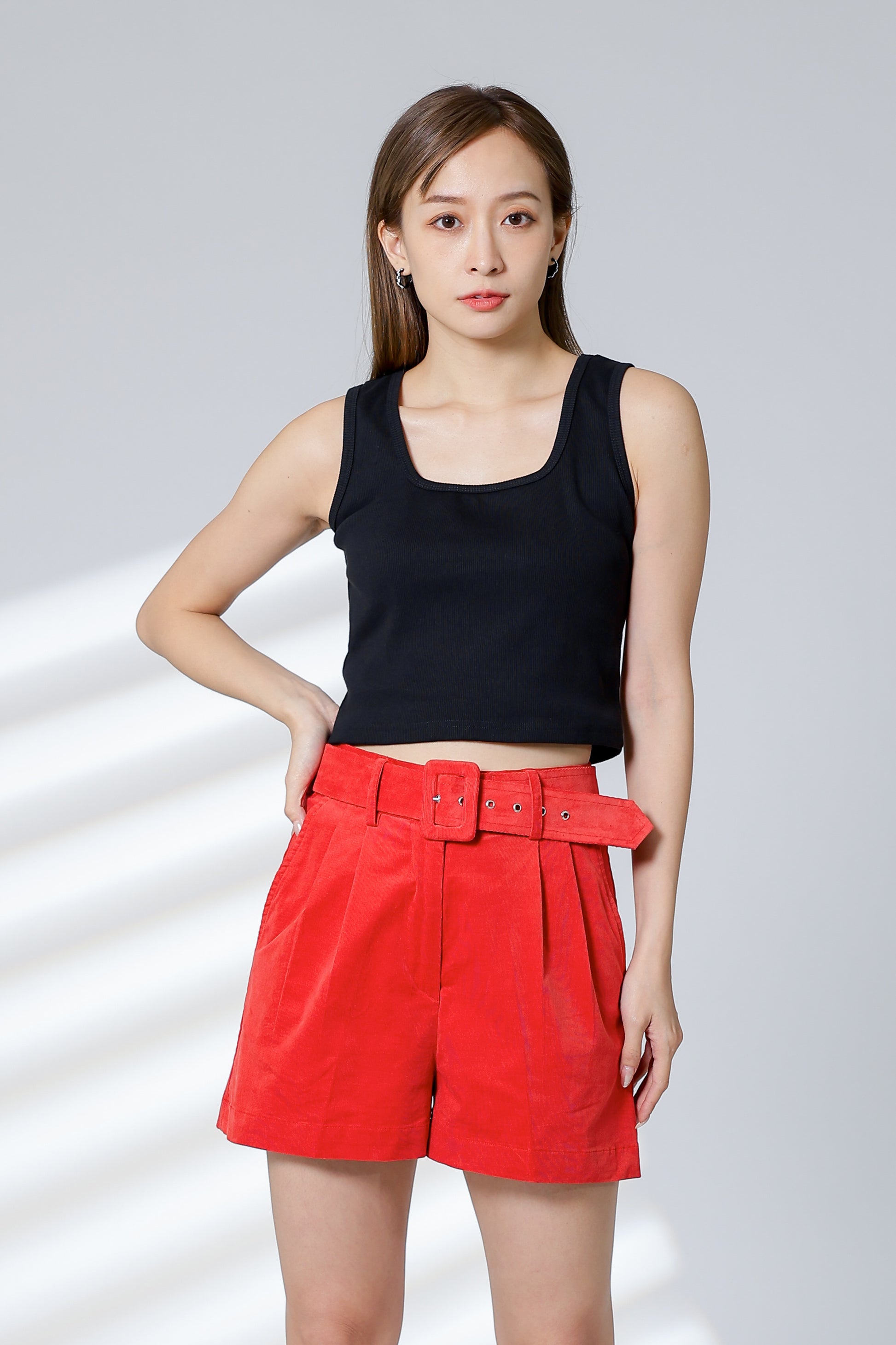 Rima Belted Short - Salmon Red