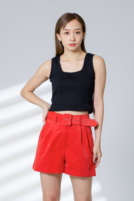 Rima Belted Short - Salmon Red