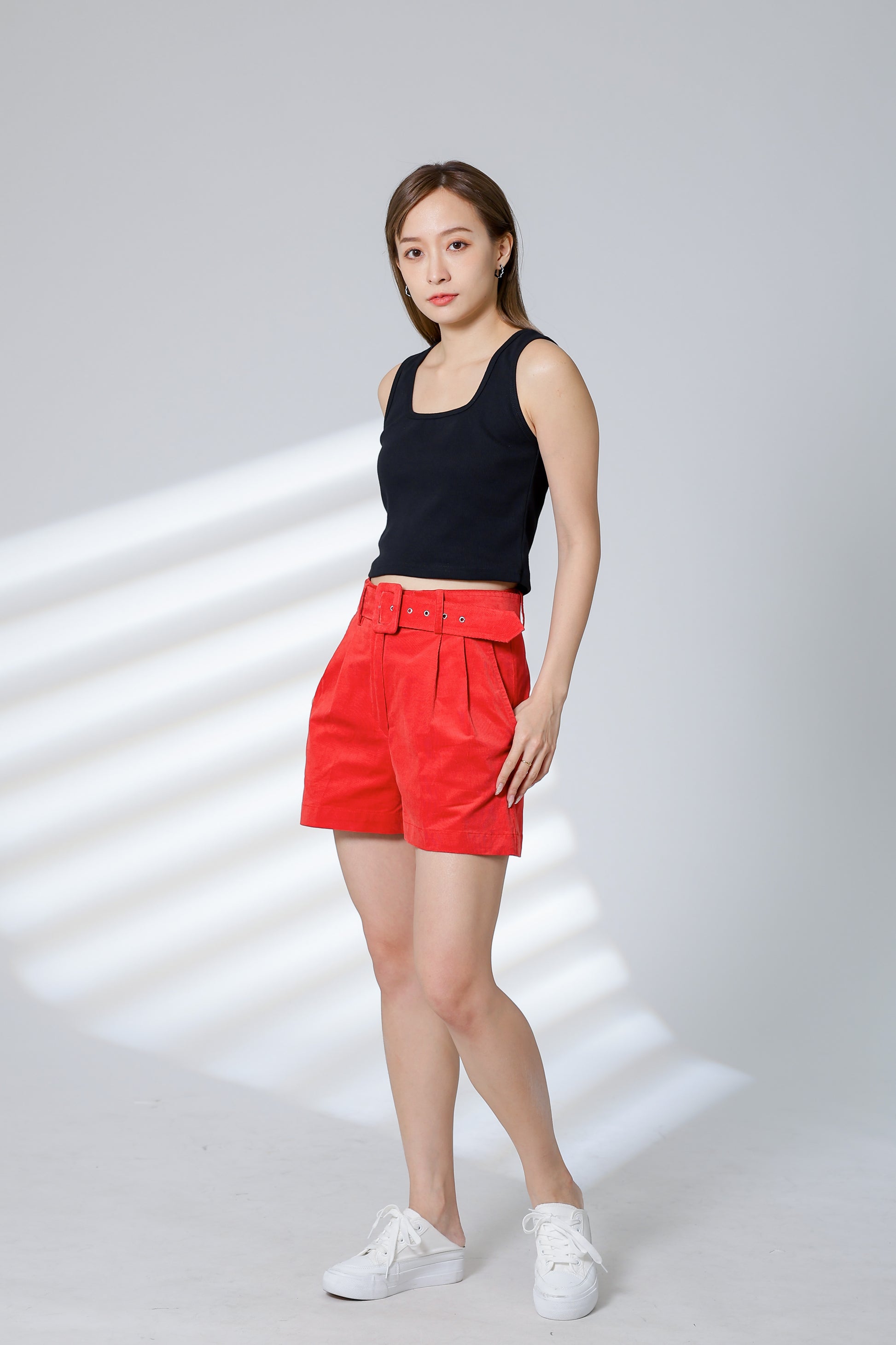 Rima Belted Short - Salmon Red