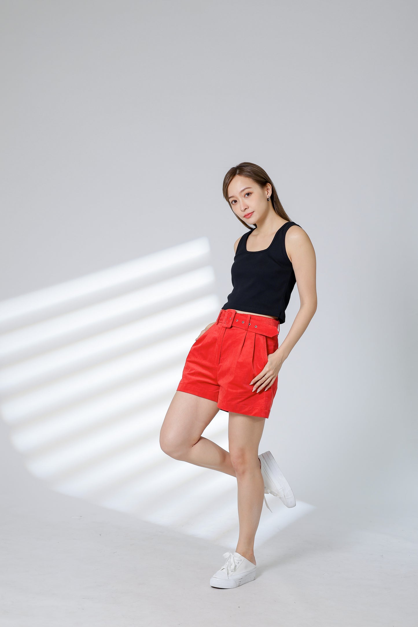 Rima Belted Short - Salmon Red