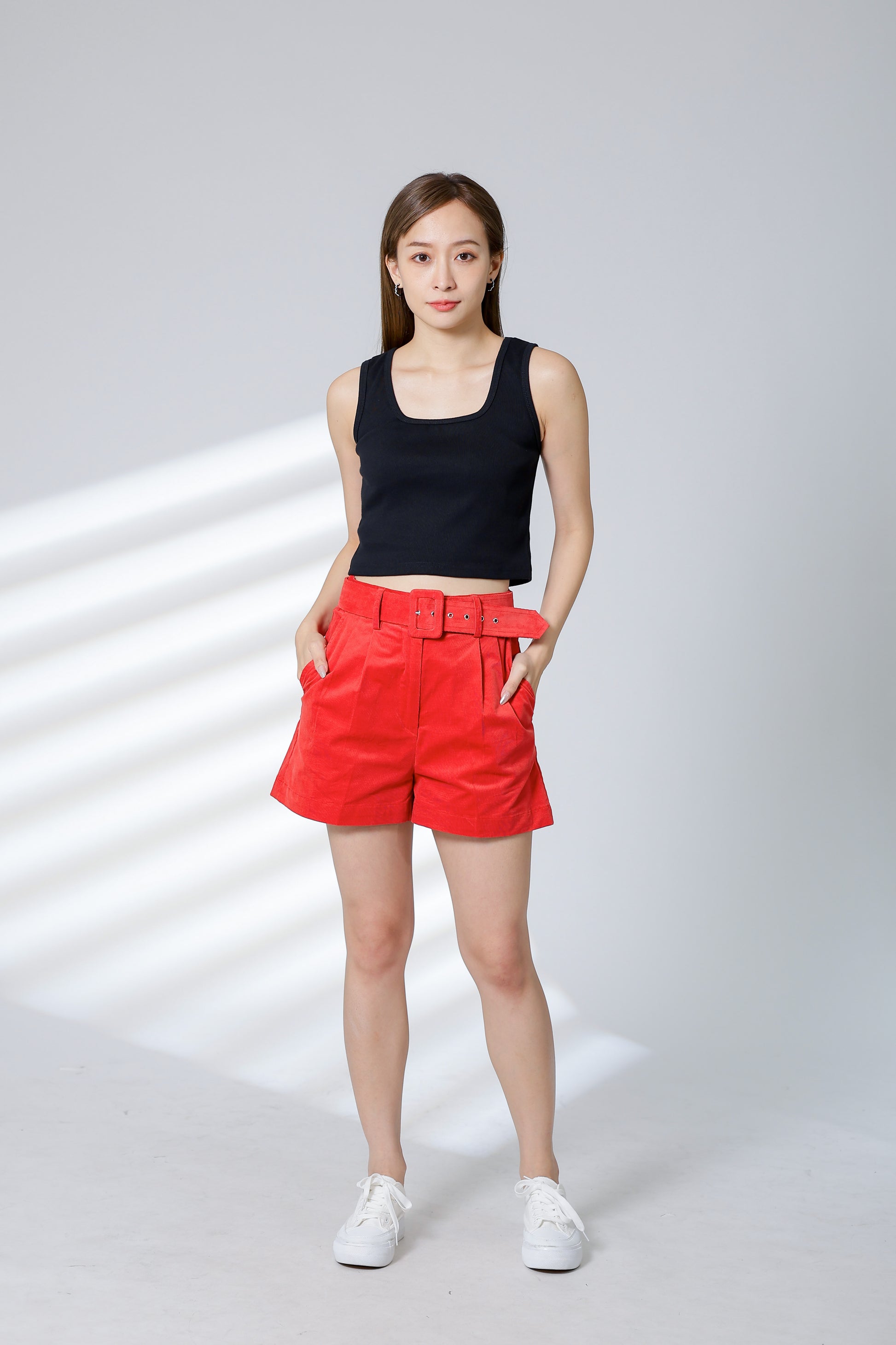 Rima Belted Short - Salmon Red