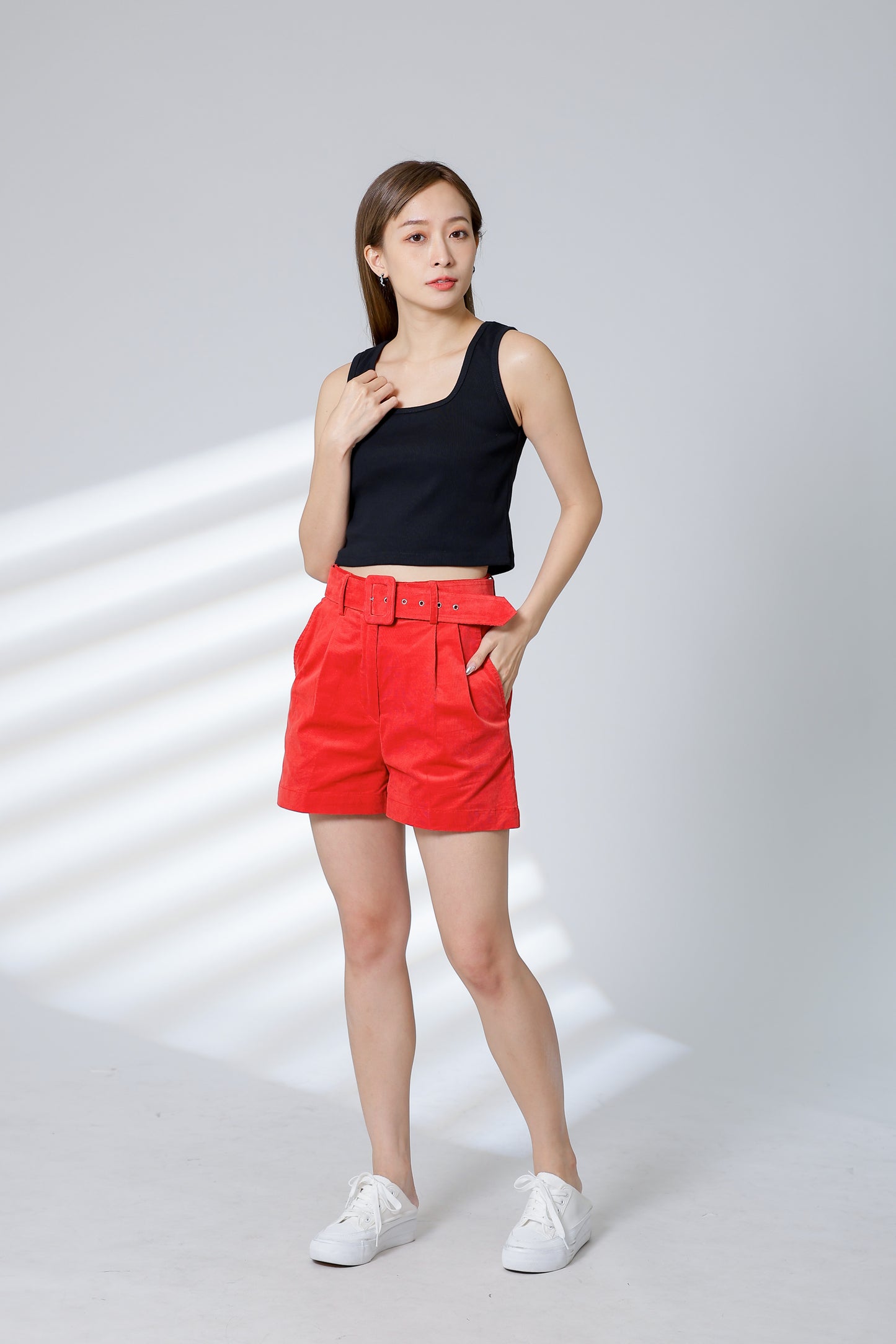 Rima Belted Short - Salmon Red