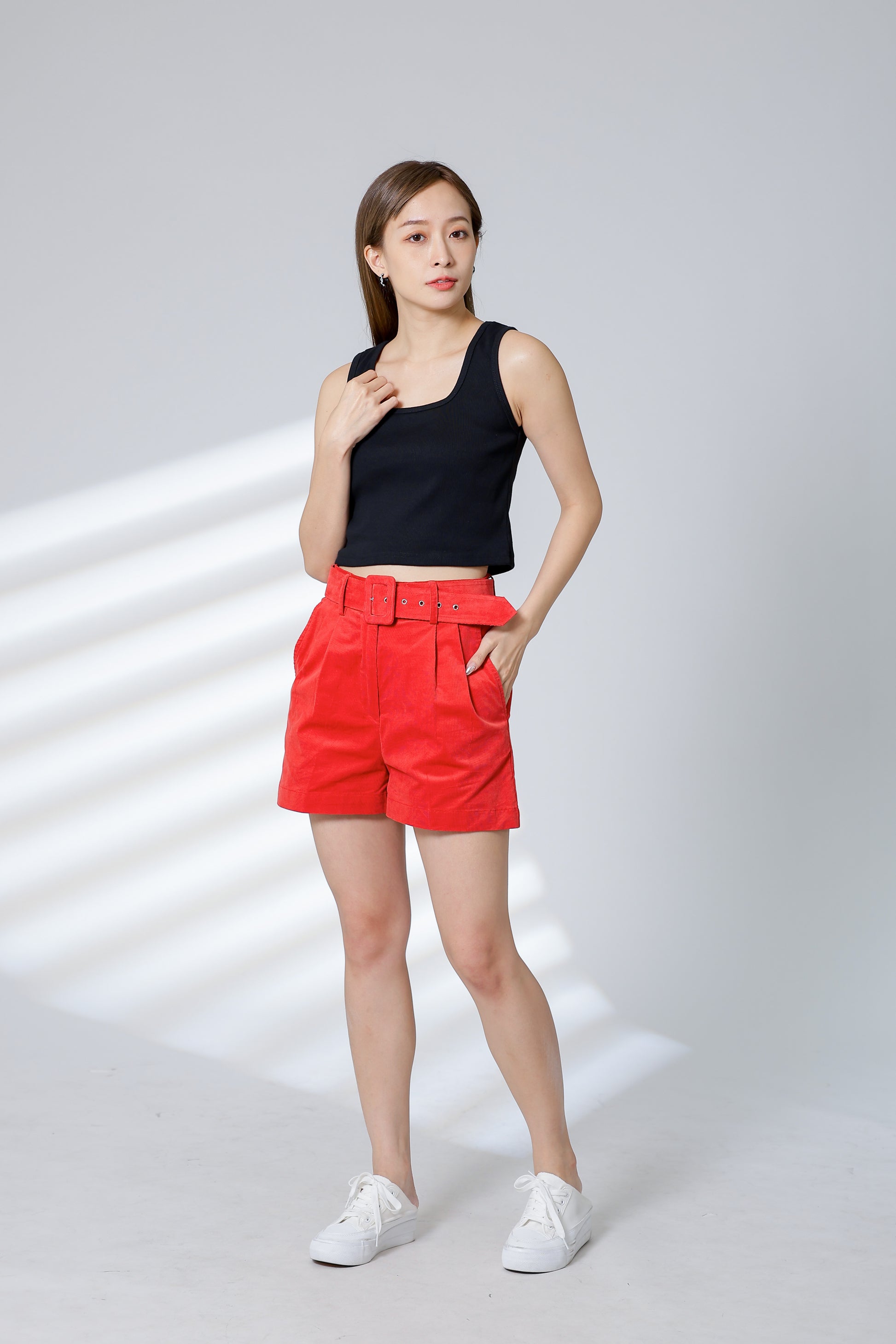 Rima Belted Short - Salmon Red
