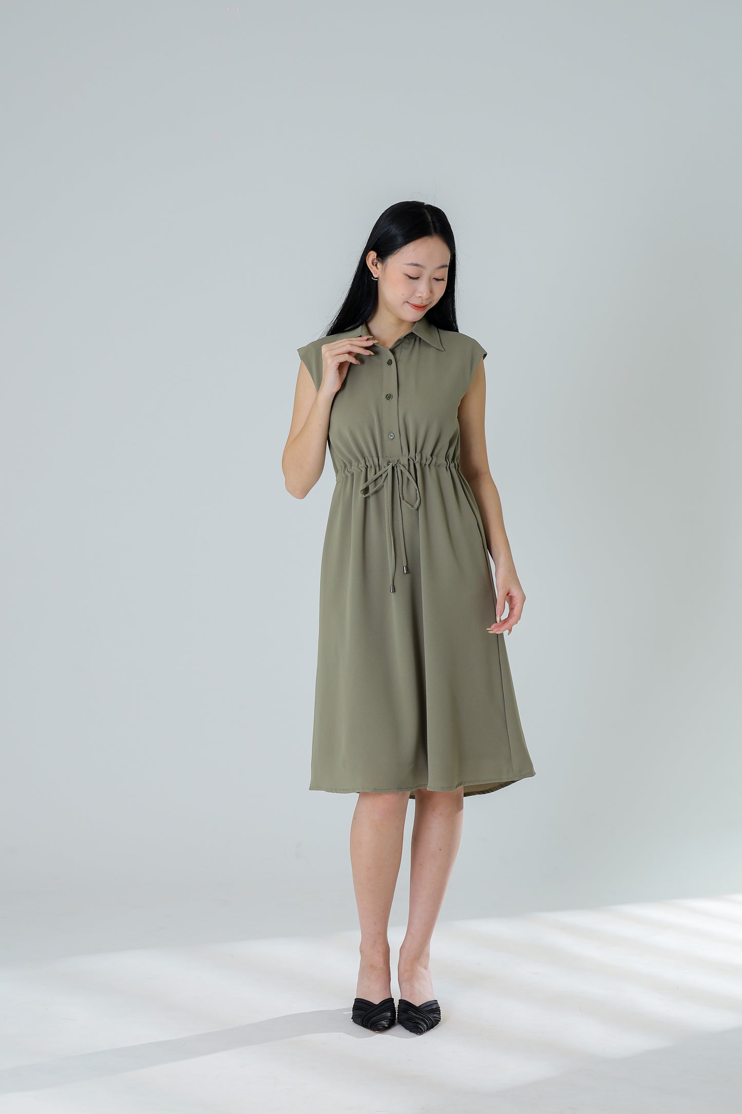 Robyn Drawstring Dress - Sage