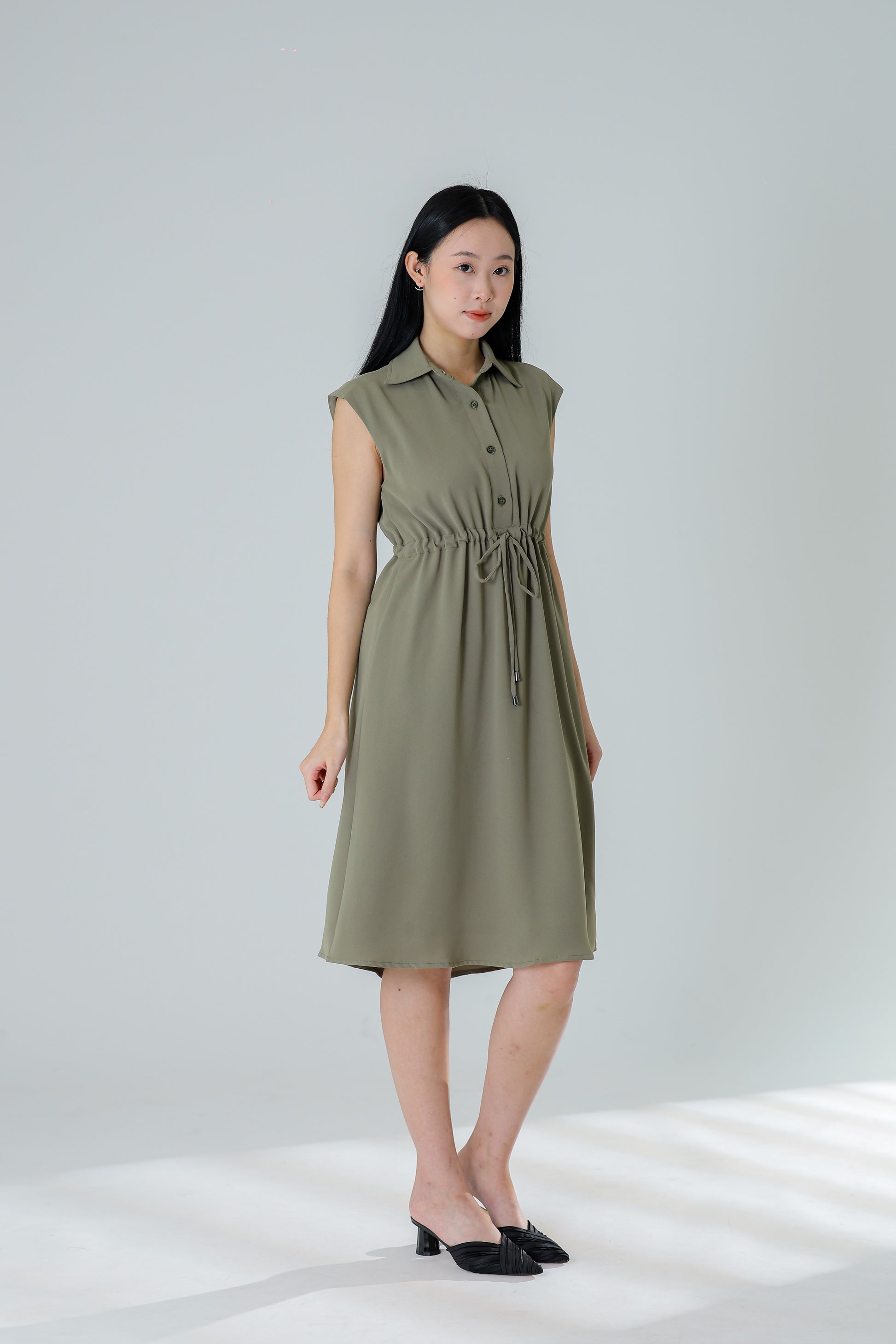 Robyn Drawstring Dress - Sage