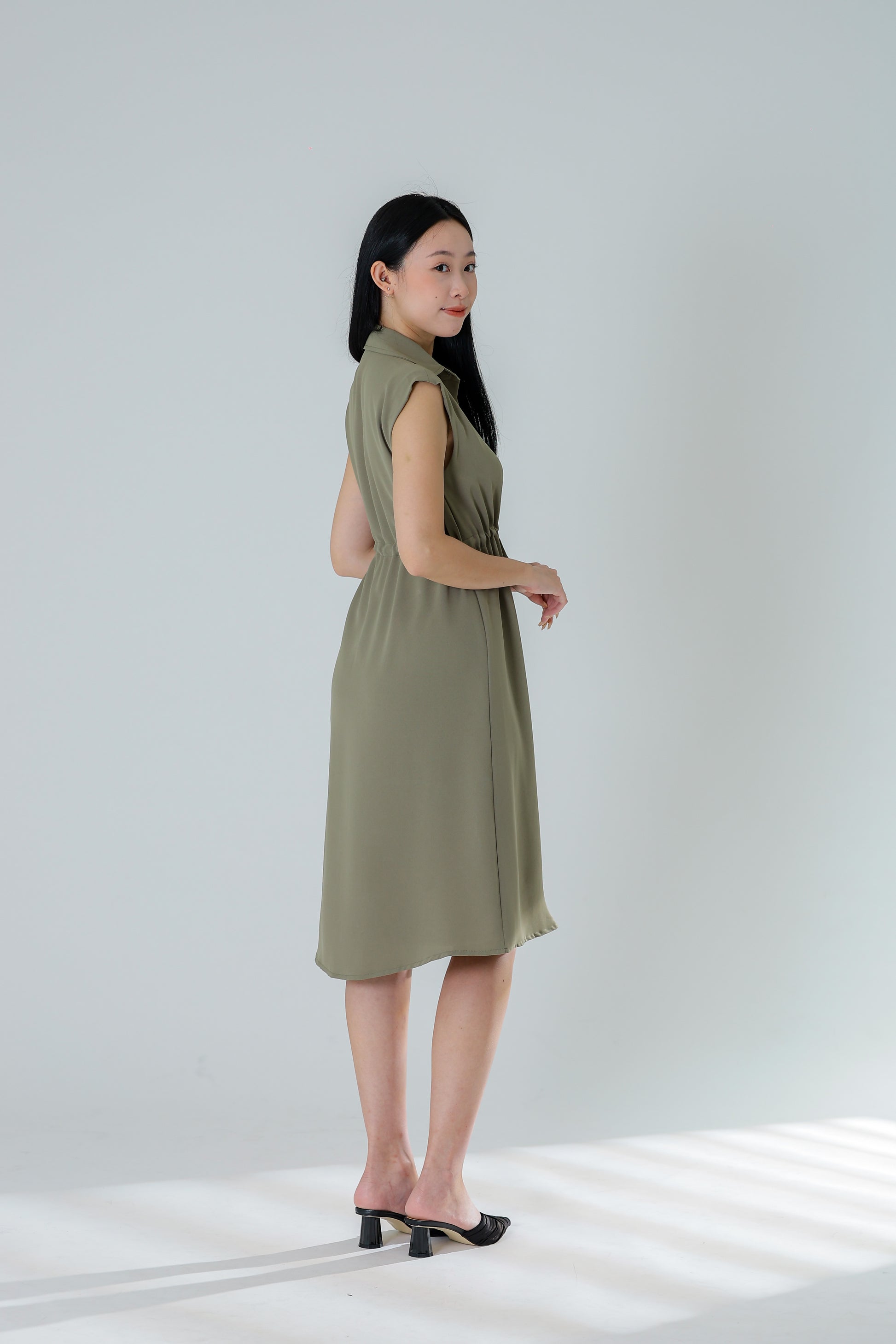 Robyn Drawstring Dress - Sage