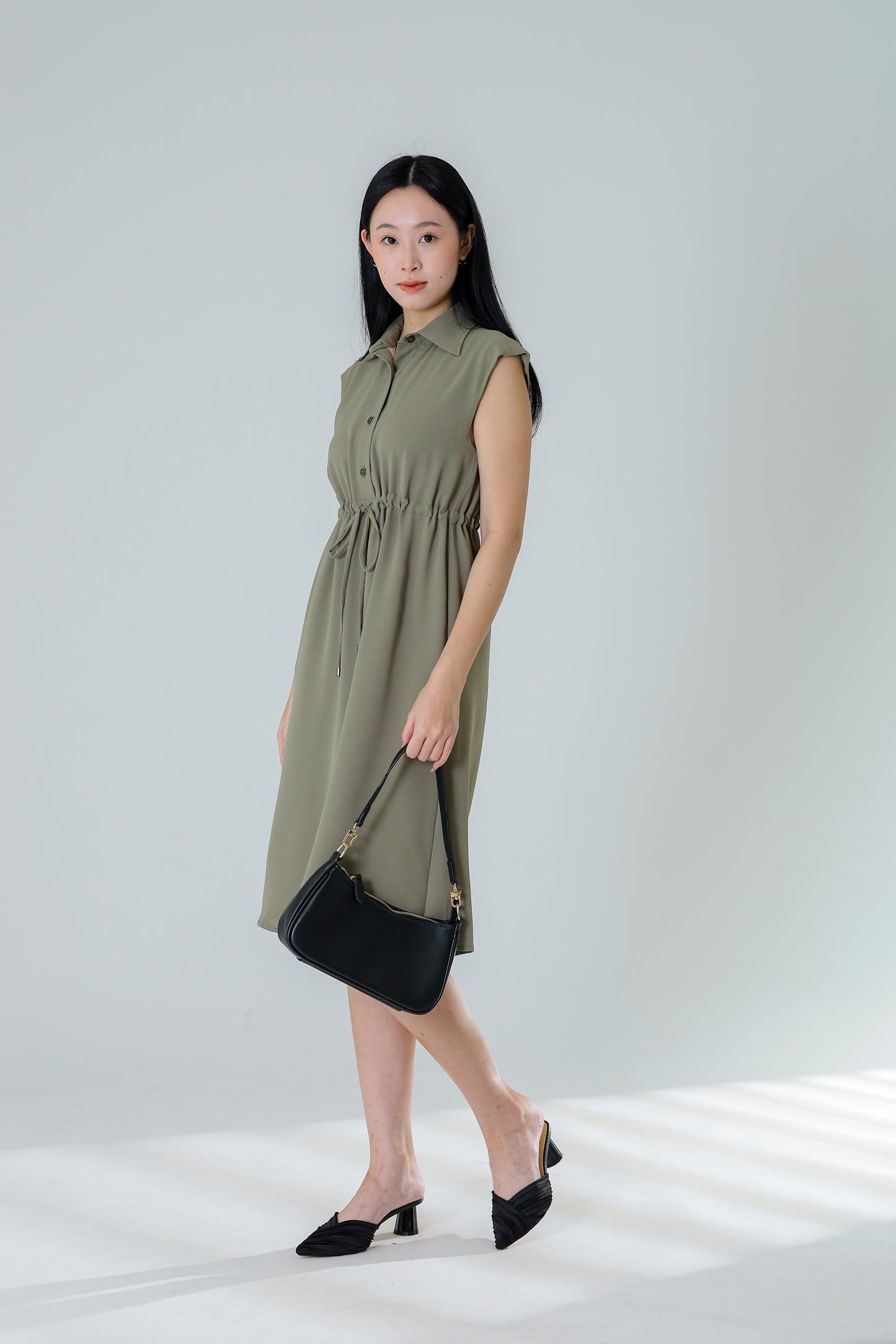 Robyn Drawstring Dress - Sage