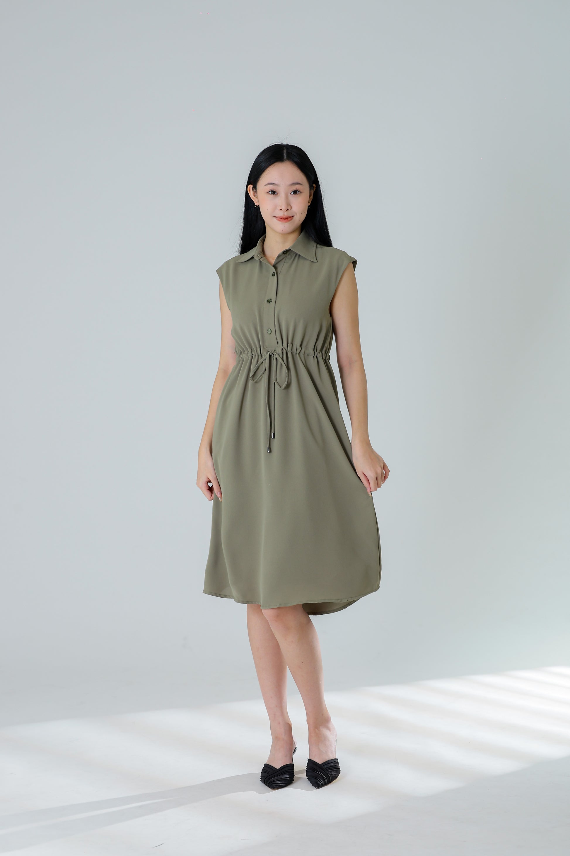 Robyn Drawstring Dress - Sage