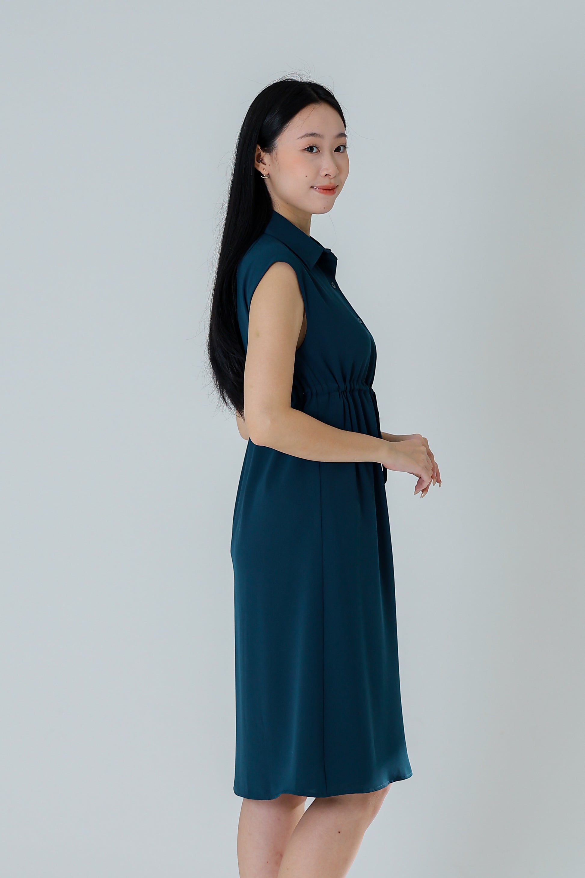 Robyn Drawstring Dress - Dark Teal