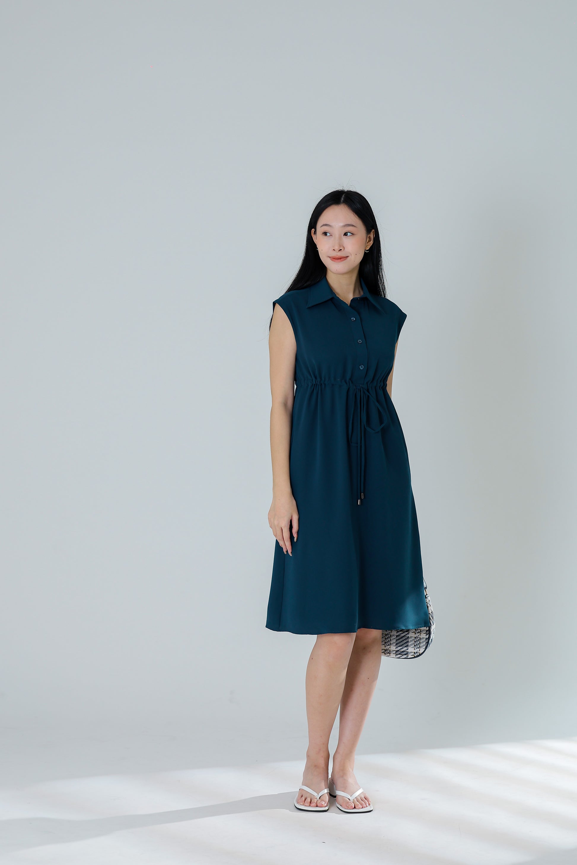 Robyn Drawstring Dress - Dark Teal
