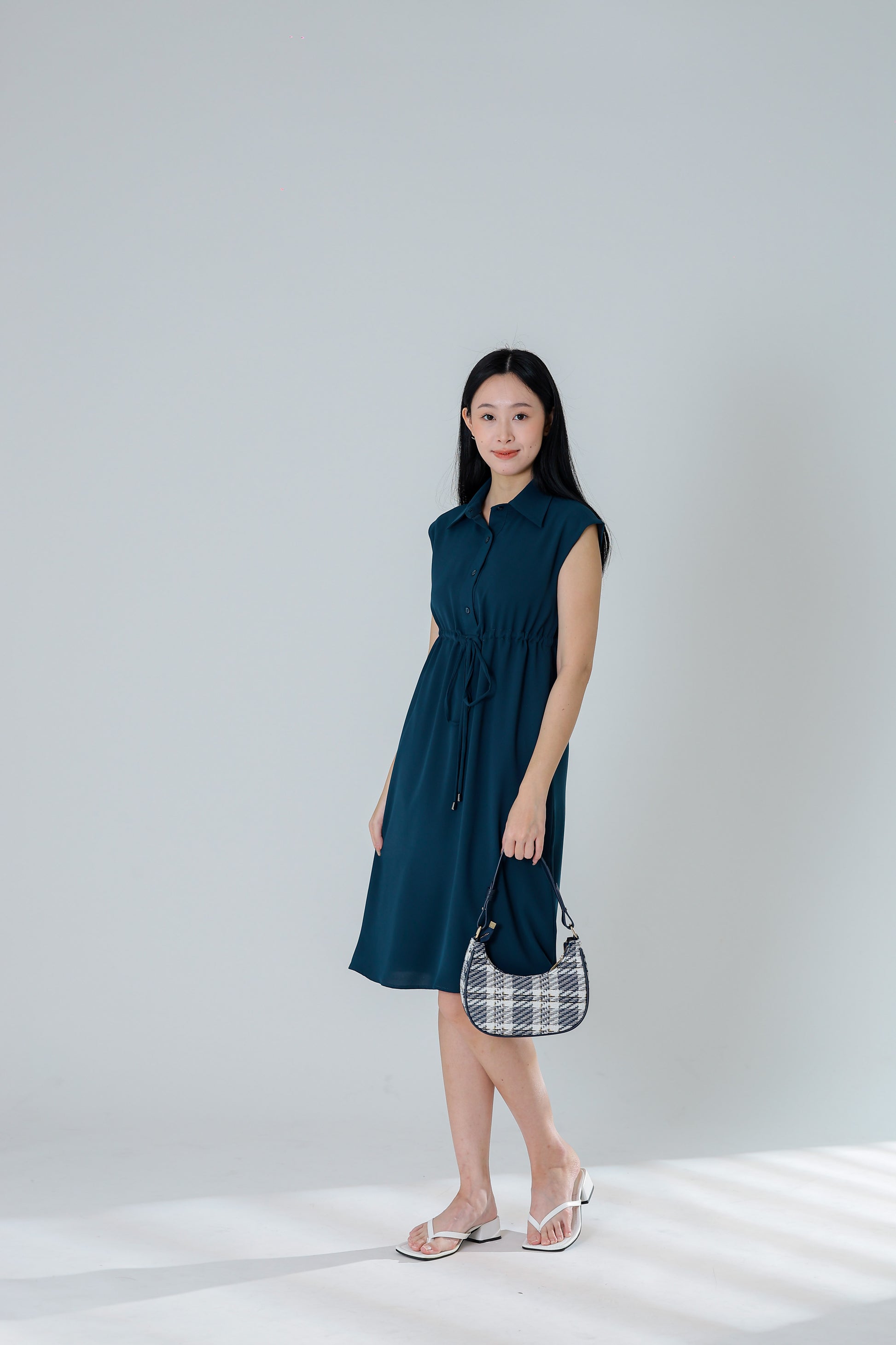 Robyn Drawstring Dress - Dark Teal