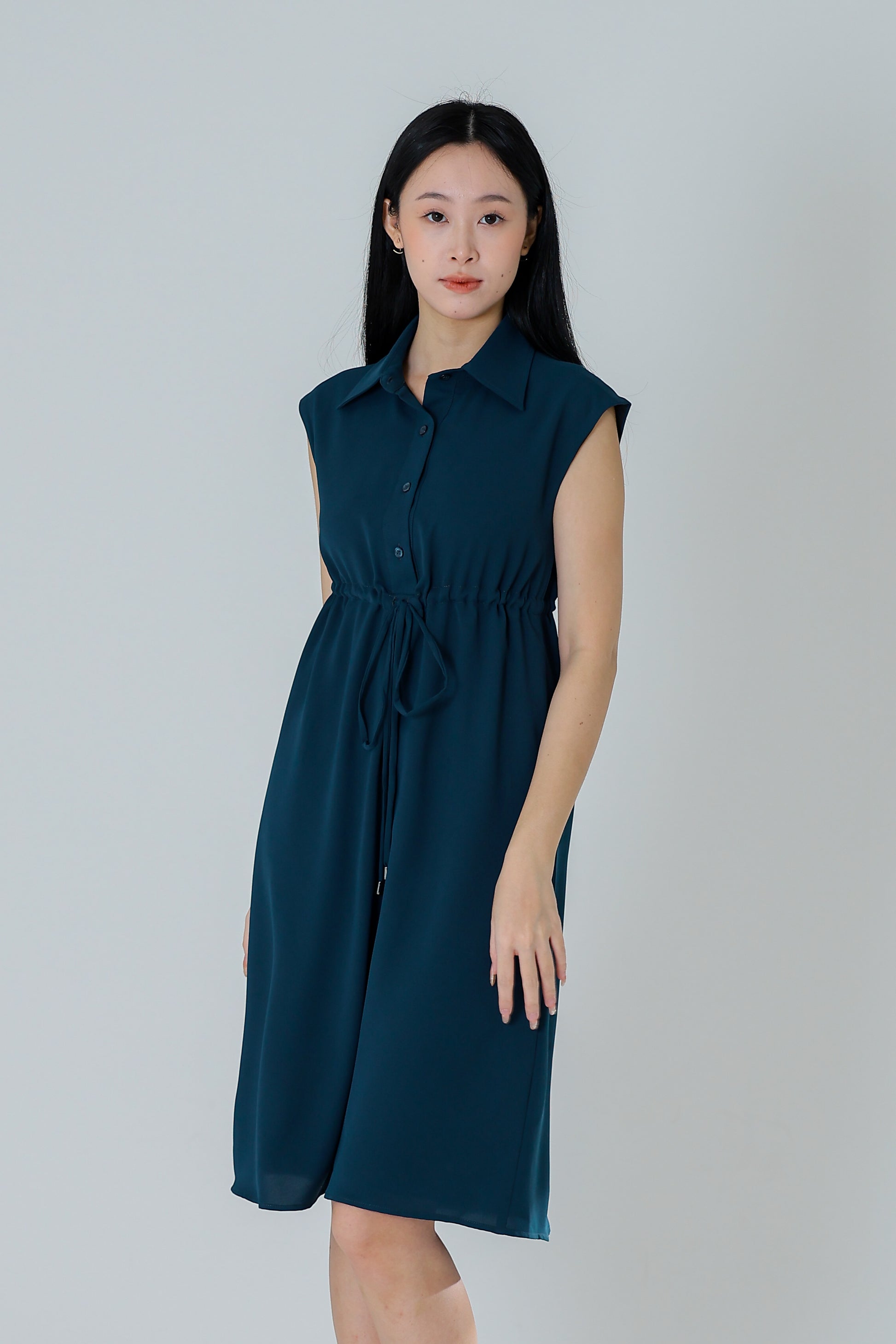Robyn Drawstring Dress - Dark Teal