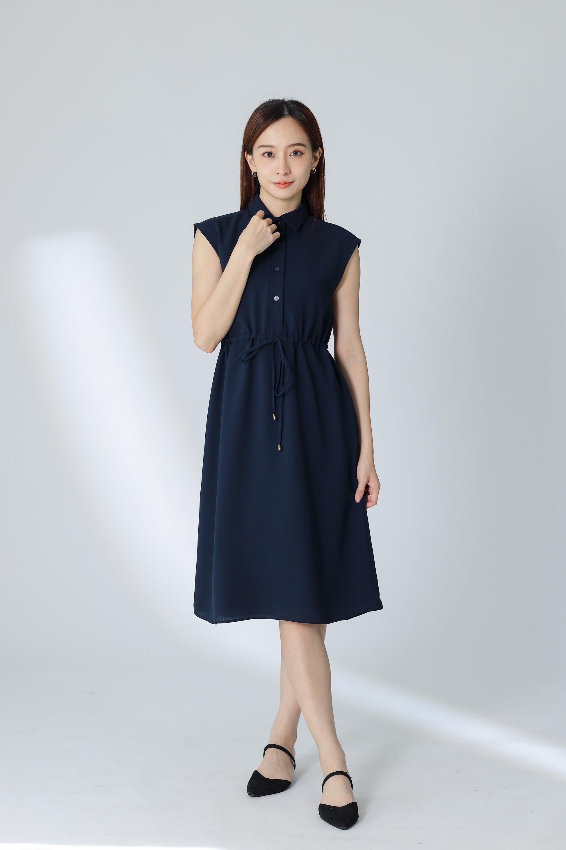 Robyn Drawstring Dress - Navy