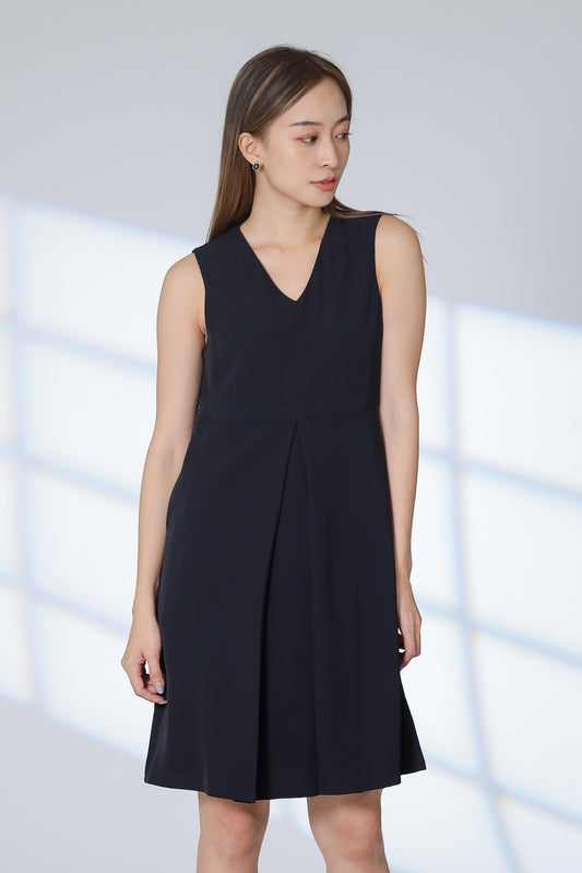 Roza Center Pleat Dress - Black