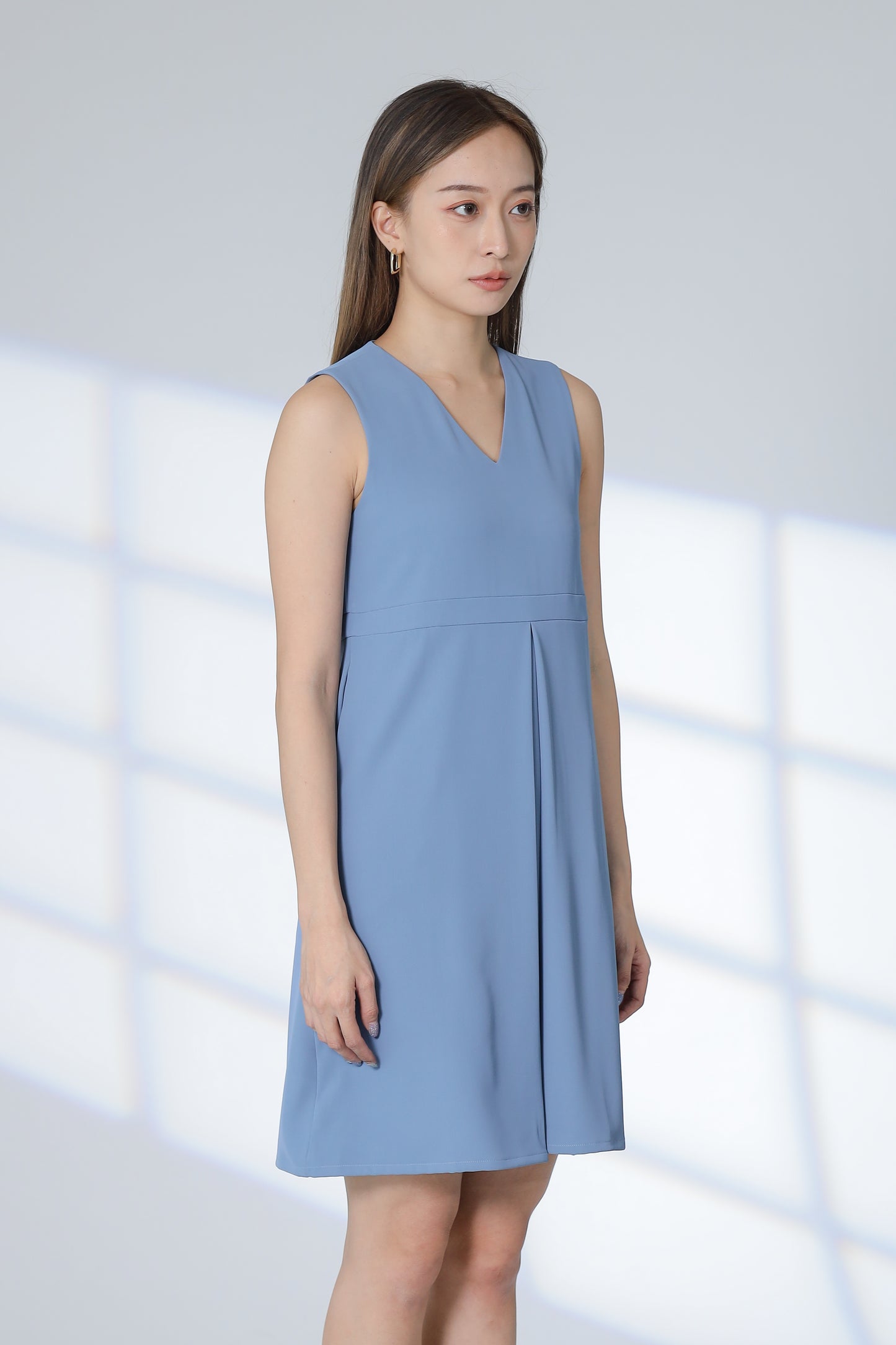 Roza Center Pleat Dress - Steel Blue