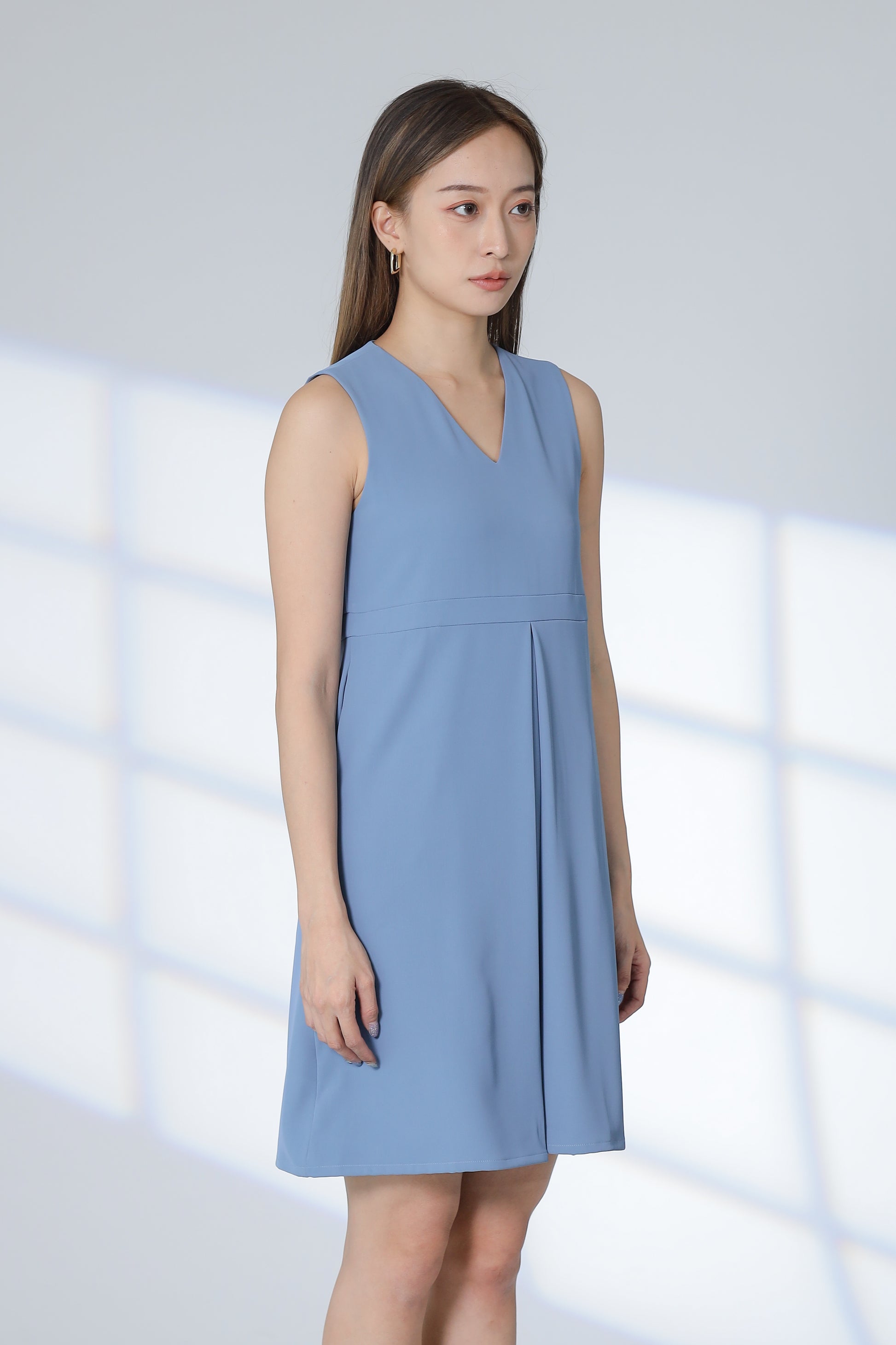 Roza Center Pleat Dress - Steel Blue