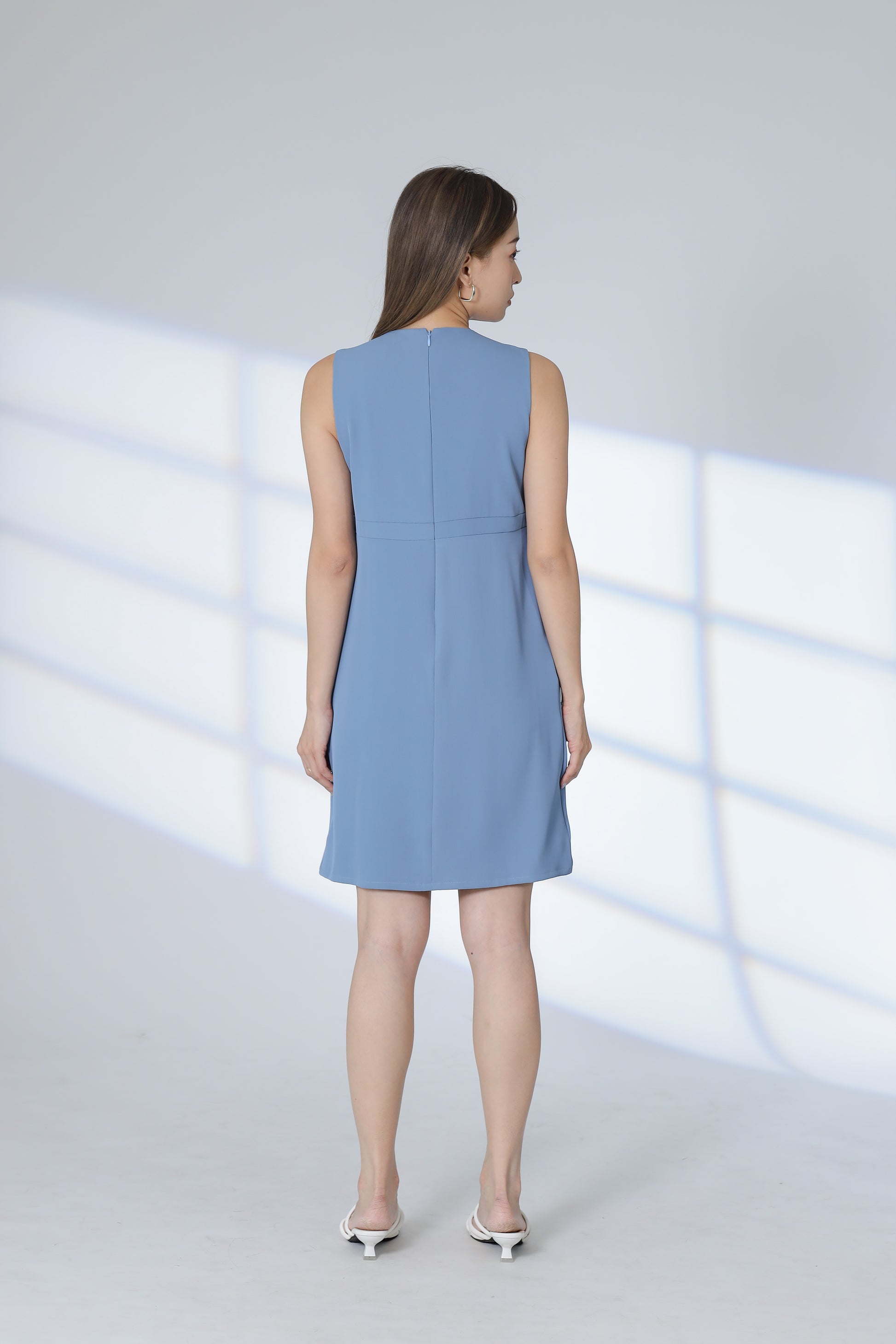 Roza Center Pleat Dress - Steel Blue
