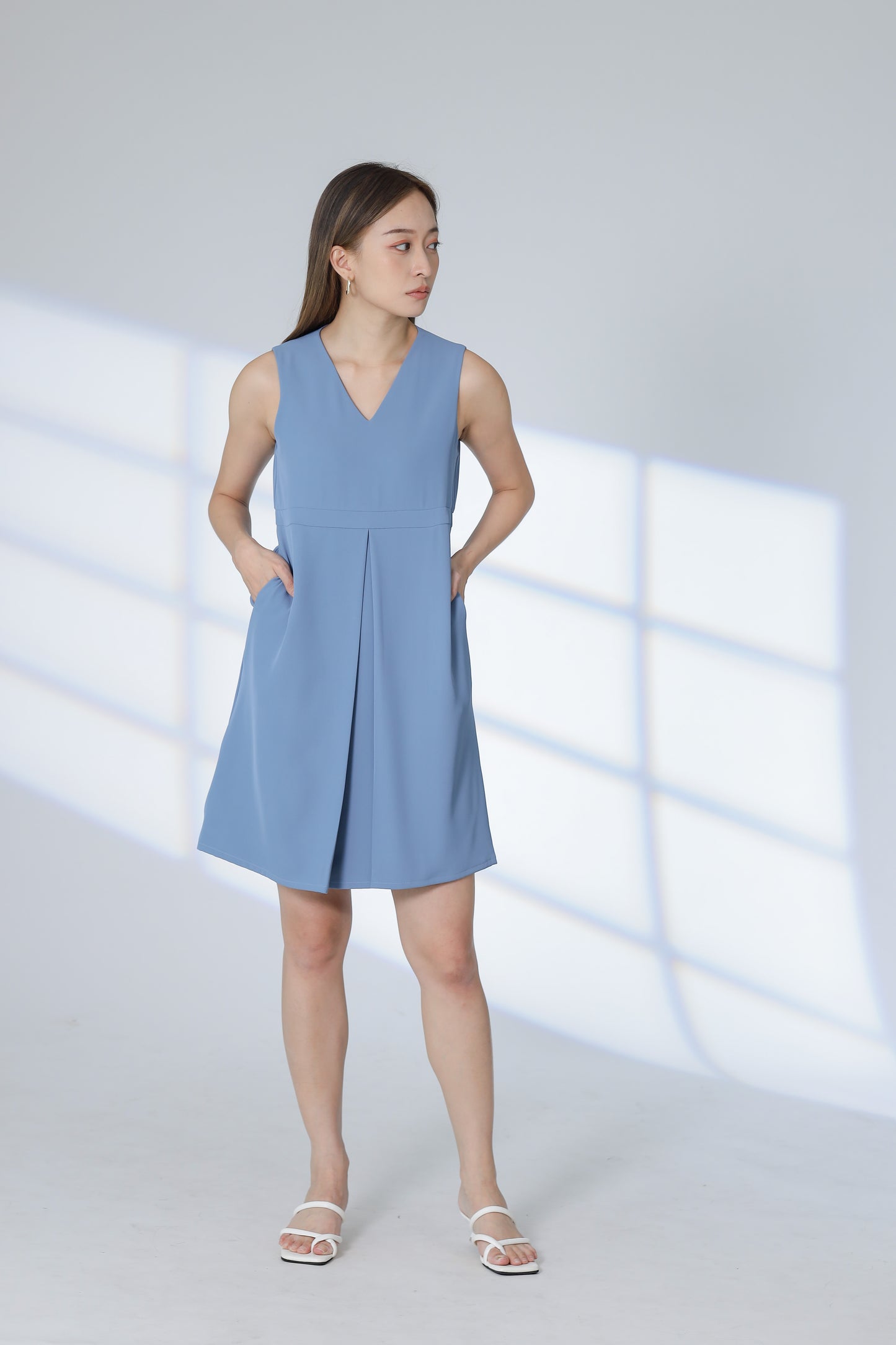 Roza Center Pleat Dress - Steel Blue