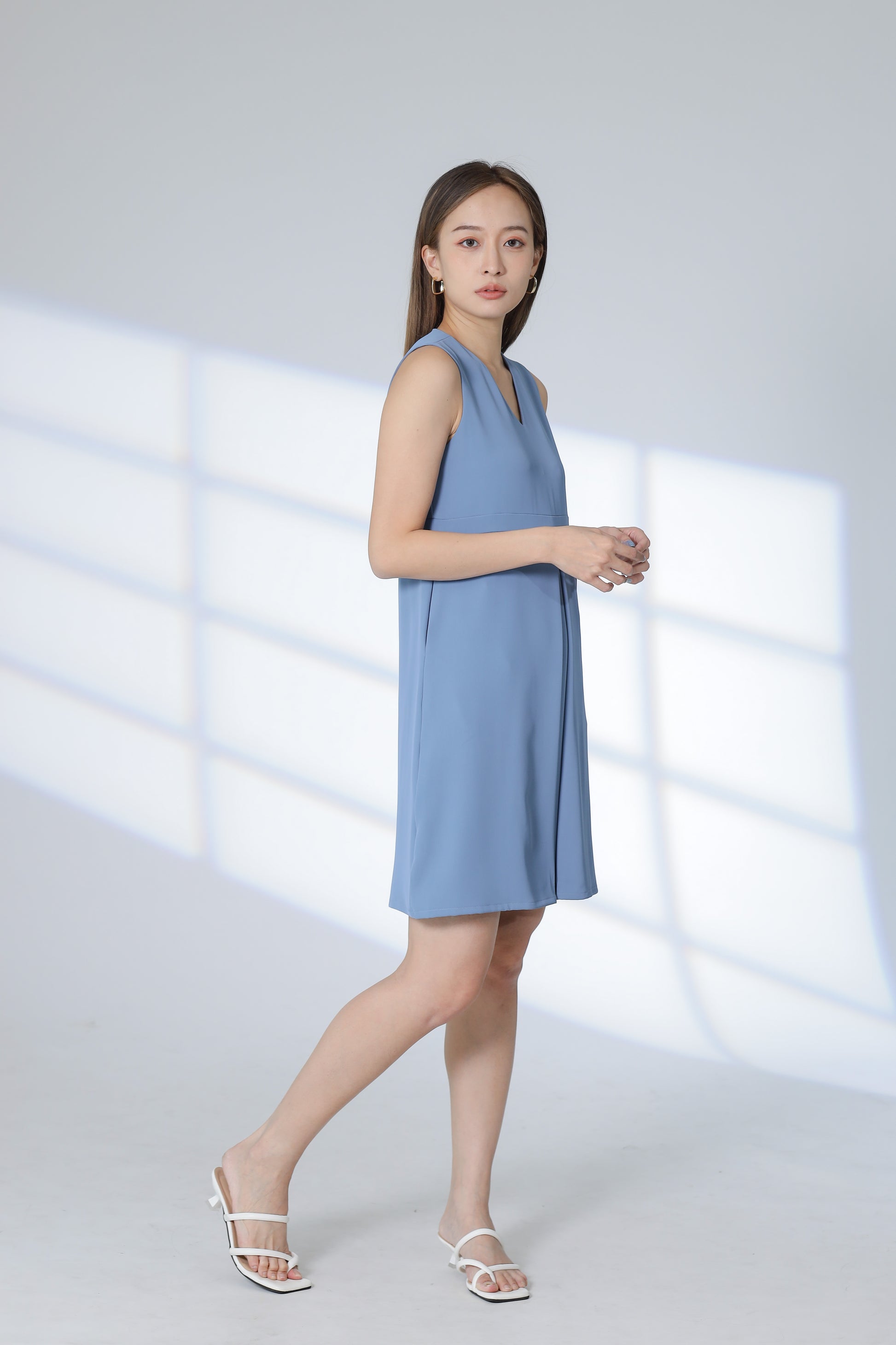Roza Center Pleat Dress - Steel Blue