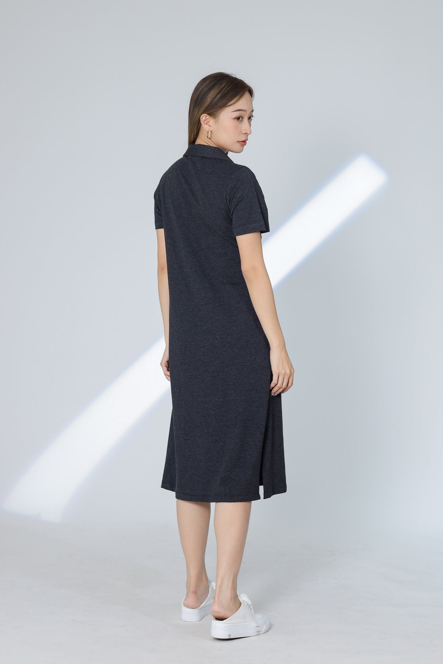 Rubi Collar V-Neck Collared Dress - Charcoal