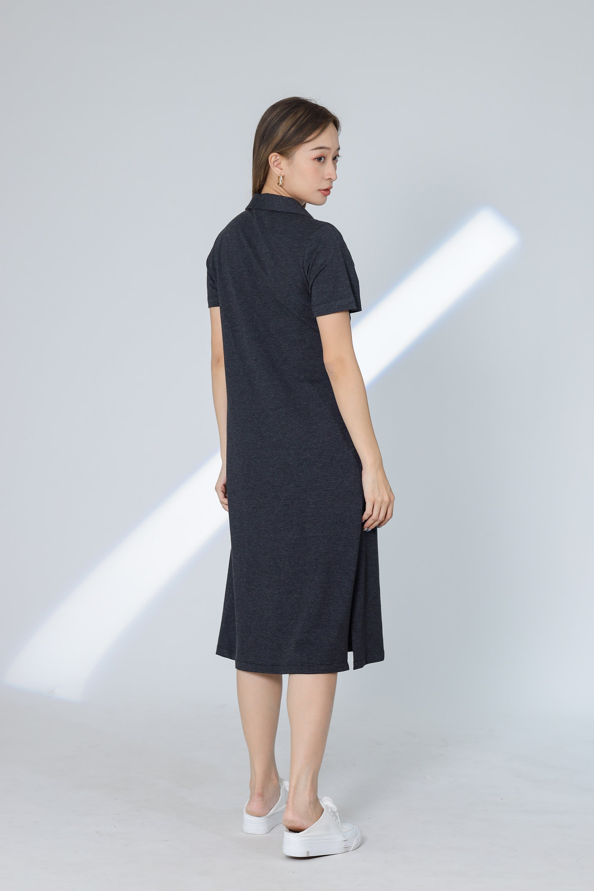 Rubi Collar V-Neck Collared Dress - Charcoal