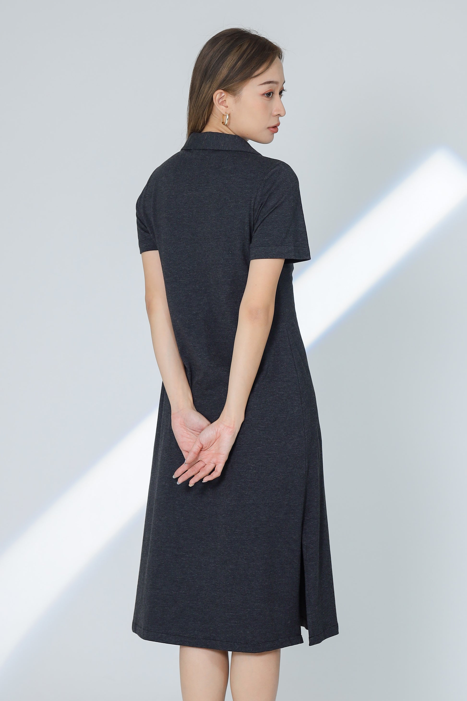 Rubi Collar V-Neck Collared Dress - Charcoal