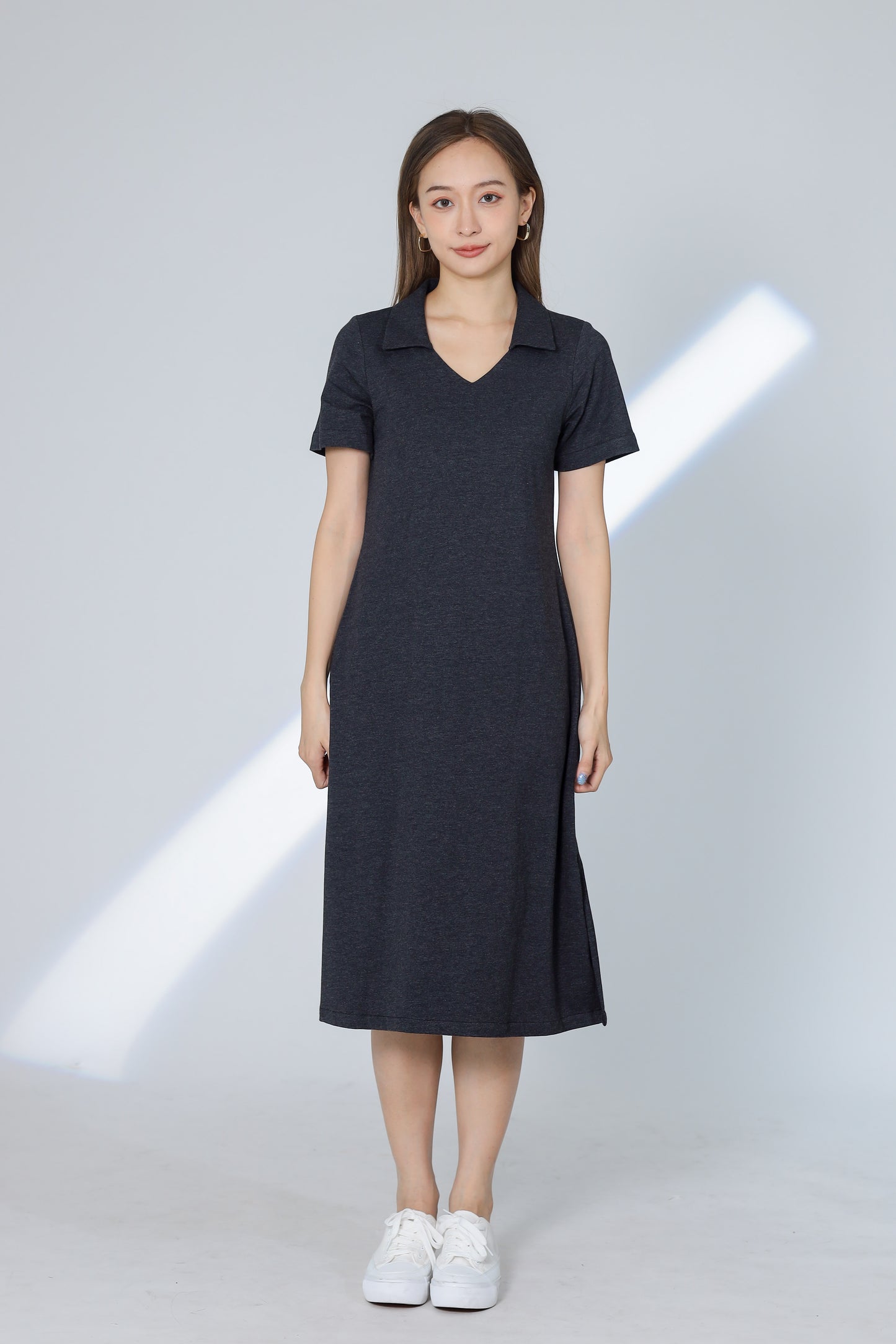 Rubi Collar V-Neck Collared Dress - Charcoal