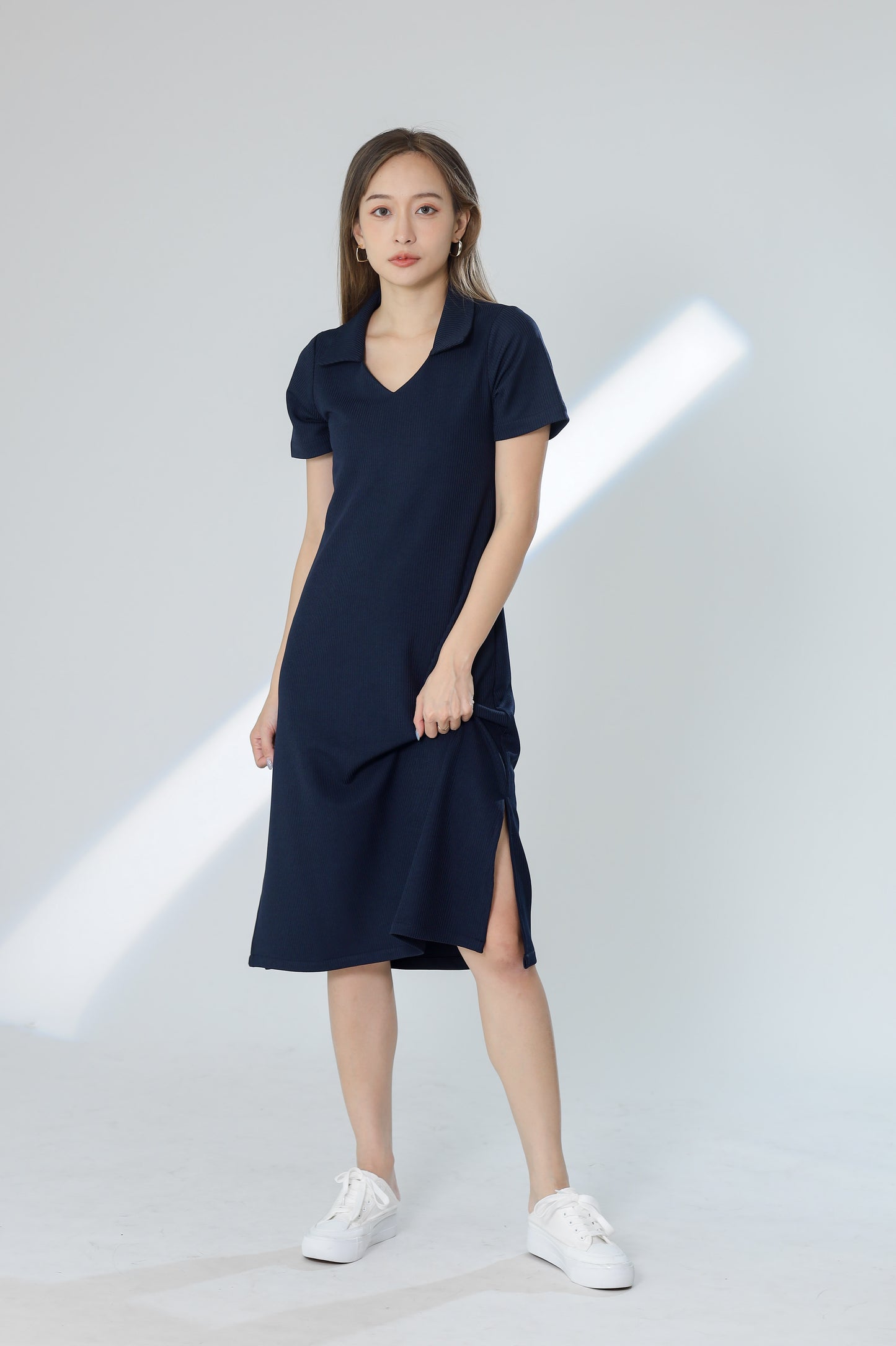 Rubi Collar V-Neck Collared Dress - Navy