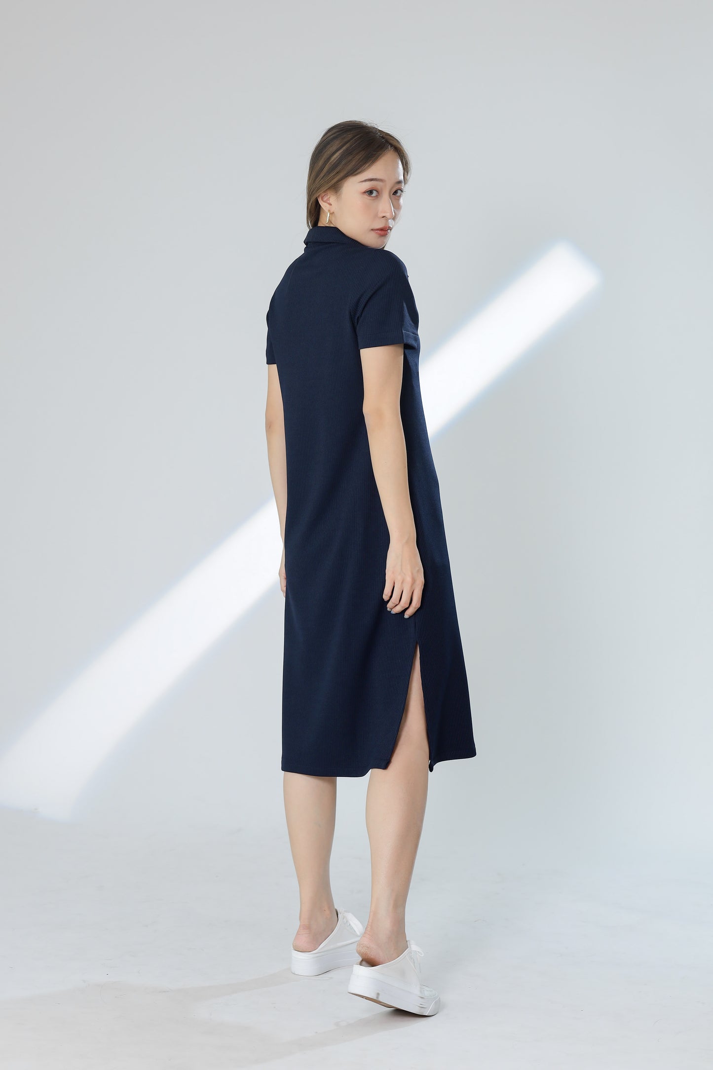Rubi Collar V-Neck Collared Dress - Navy