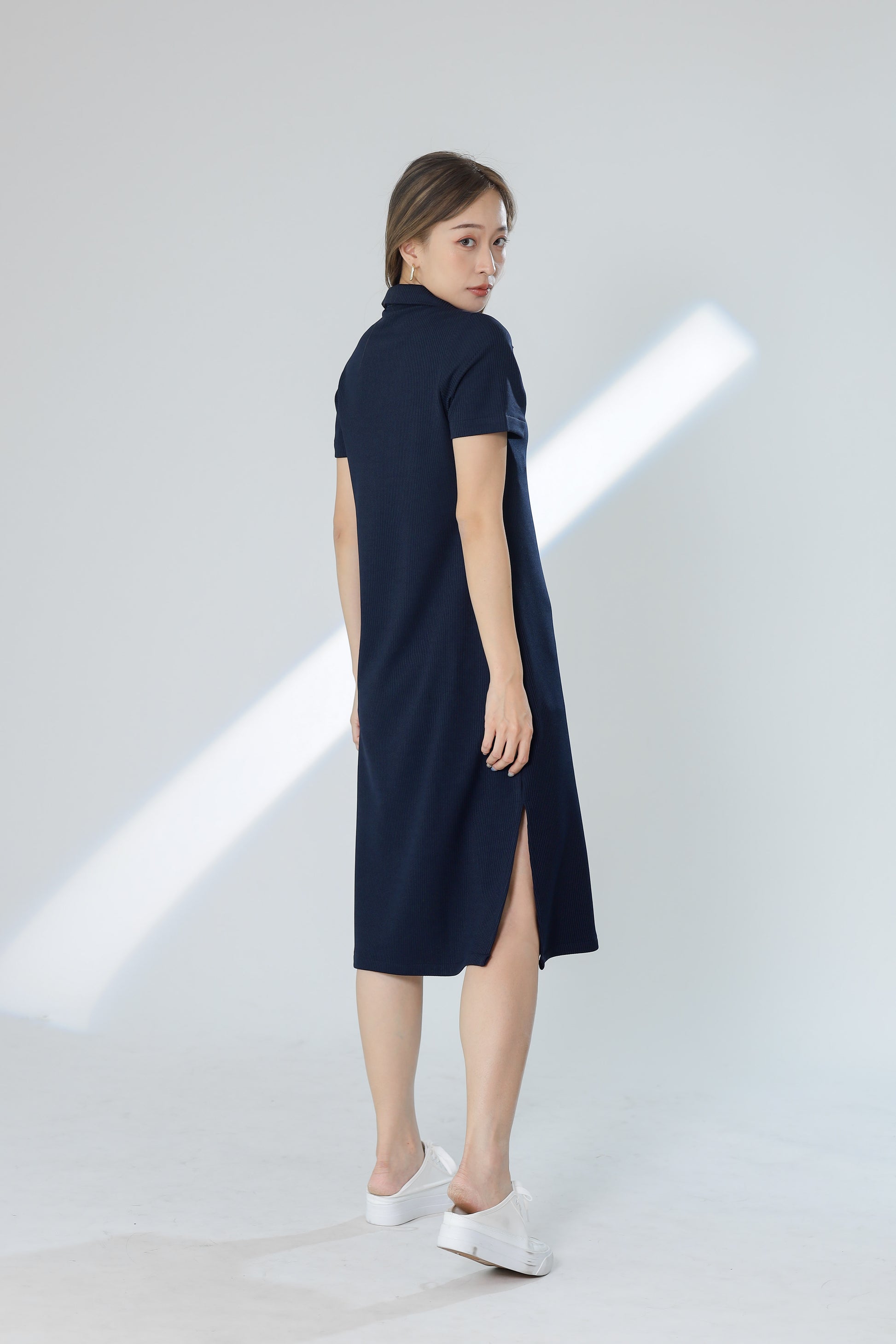 Rubi Collar V-Neck Collared Dress - Navy